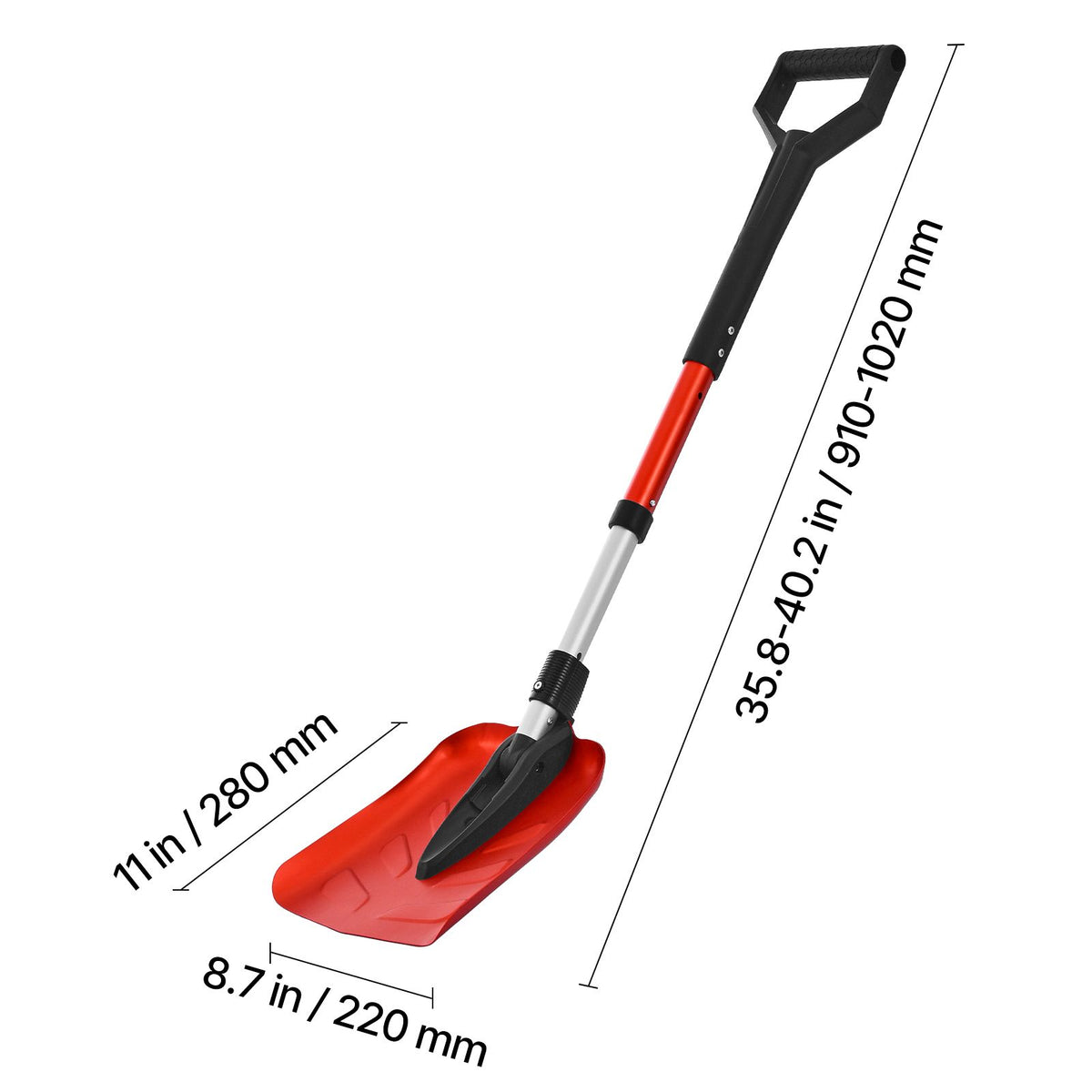 Snow Shovel for Driveway, 22cm Foldable Snow Shovel with D-shaped Handle, , 36-40 in Adjustable, Lightweight Aluminum Alloy Snows Removal Tool, Reduce Back Strains for Garden Car Camping