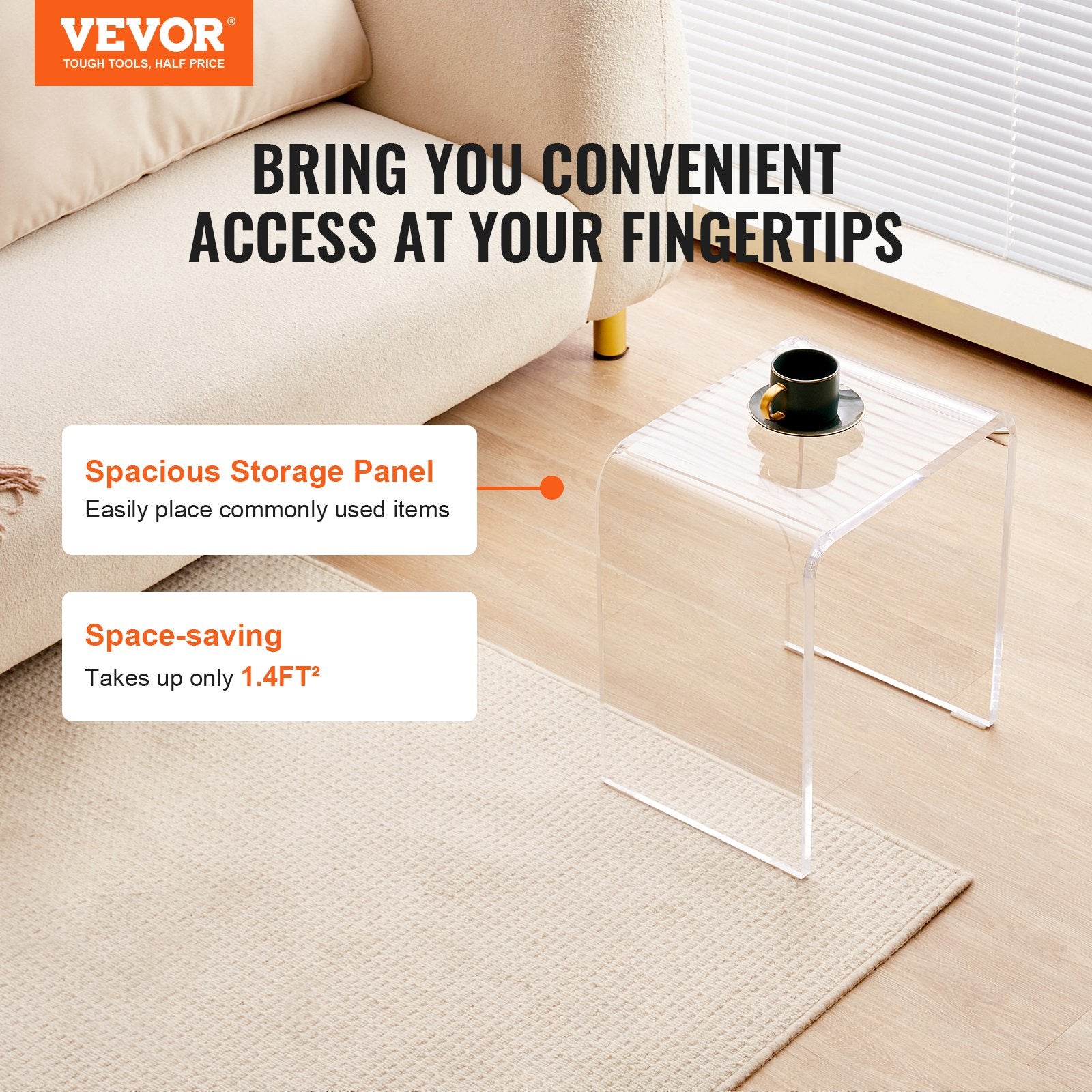 Side Tables: VEVOR Acrylic End Table, 2 pcs C-Shaped Lucite Side Tables, Clear Acrylic Side Table for Drink, Food, Snack used in Living Room, Bedroom, and Study
