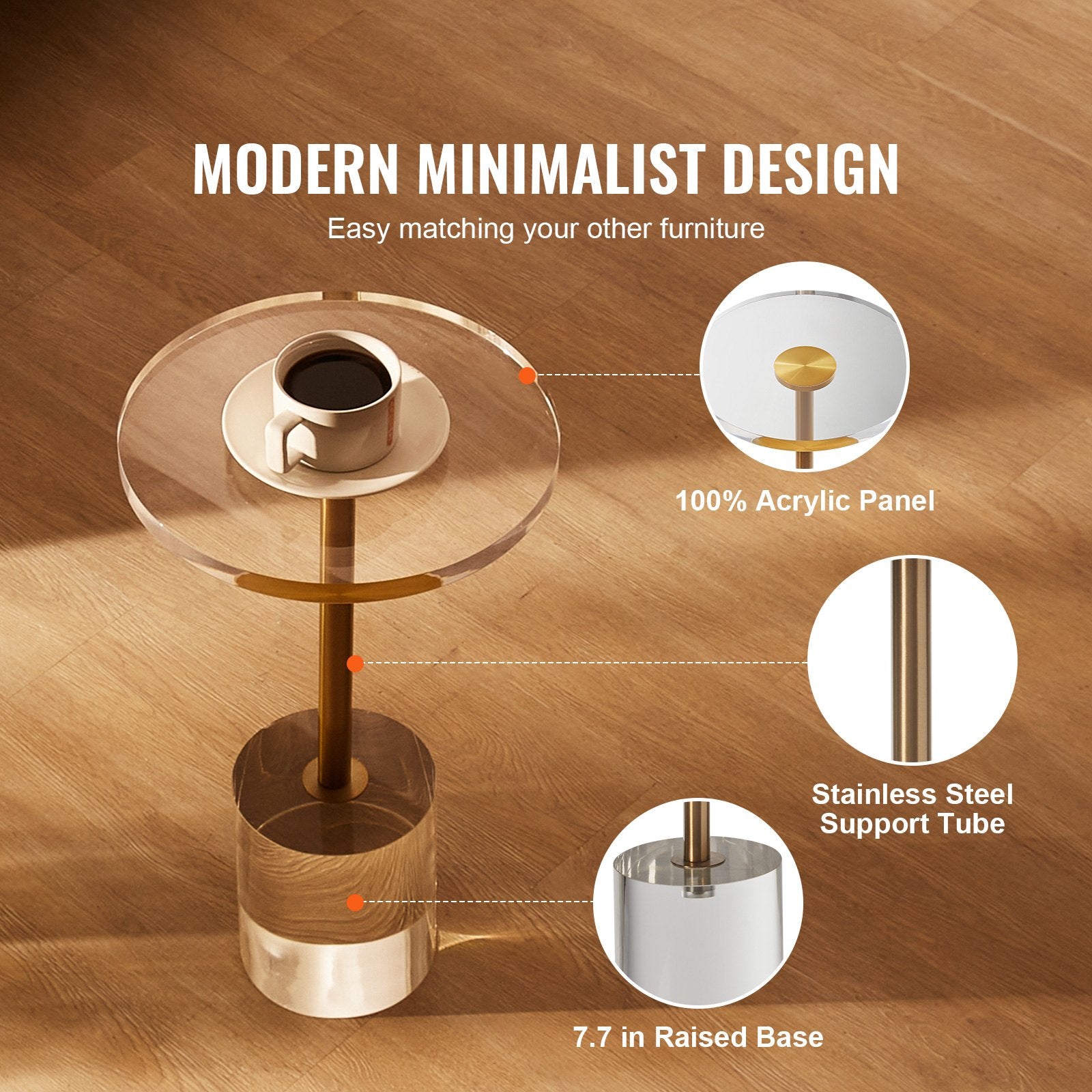 Basketball & Basketball Accessories: VEVOR Clear Acrylic End Table, Acrylic Side Table with a Solid Base, 11.9 x 11.9 inch Round Tabletop, 21.4 inch High, for Coffee, Drink, Food, Snack used in Living Room, Bedroom, and Study