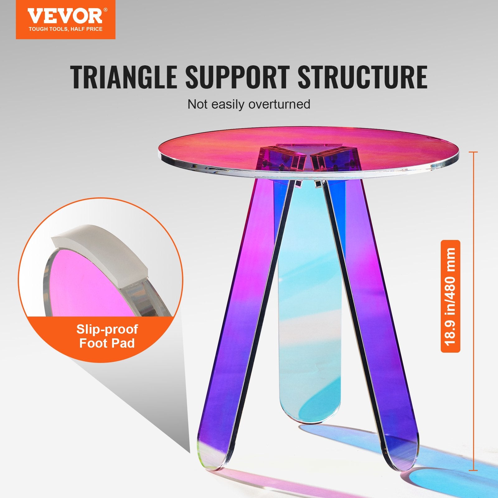 Bedside Tables: VEVOR Round Iridescent Side Table, Acrylic End Table, Clear Rainbow Acrylic Coffee Table for Drink, Food, Snack used in Living Room, Bedroom, and Study