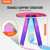 Bedside Tables: VEVOR Round Iridescent Side Table, Acrylic End Table, Clear Rainbow Acrylic Coffee Table for Drink, Food, Snack used in Living Room, Bedroom, and Study