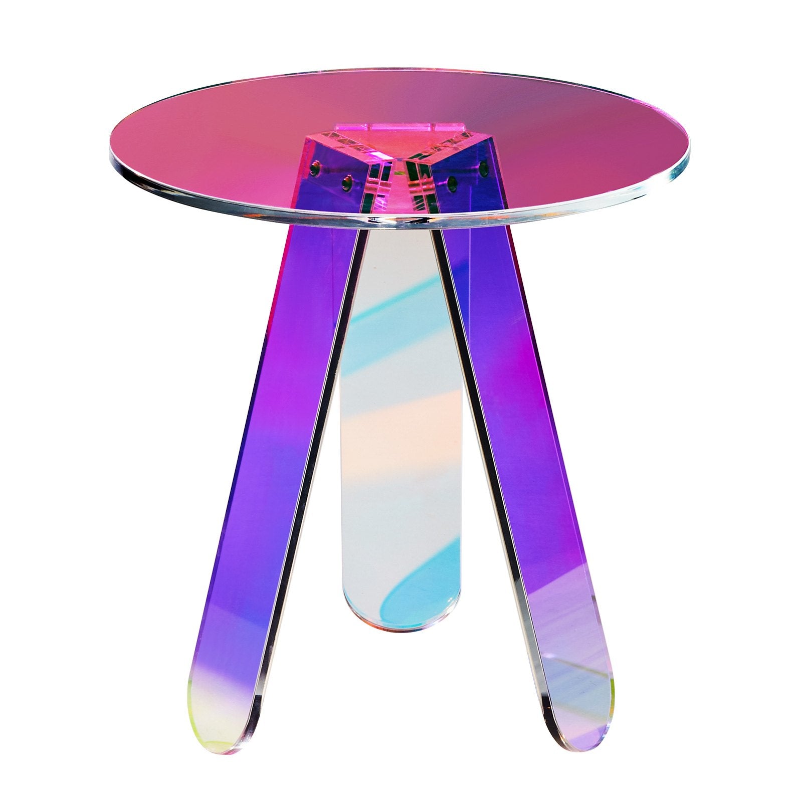 Bedside Tables: VEVOR Round Iridescent Side Table, Acrylic End Table, Clear Rainbow Acrylic Coffee Table for Drink, Food, Snack used in Living Room, Bedroom, and Study