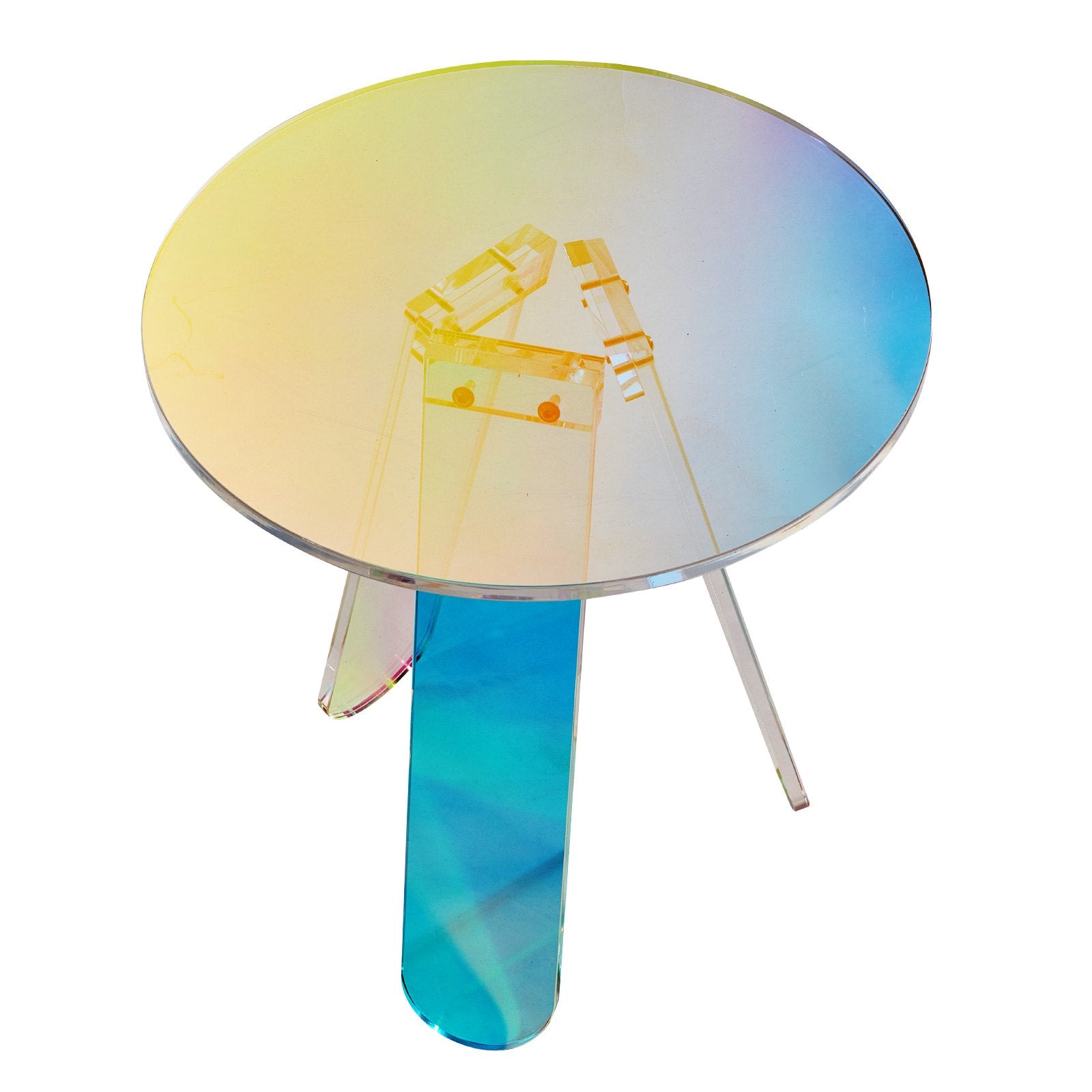 Bedside Tables: VEVOR Round Iridescent Side Table, Acrylic End Table, Clear Rainbow Acrylic Coffee Table for Drink, Food, Snack used in Living Room, Bedroom, and Study