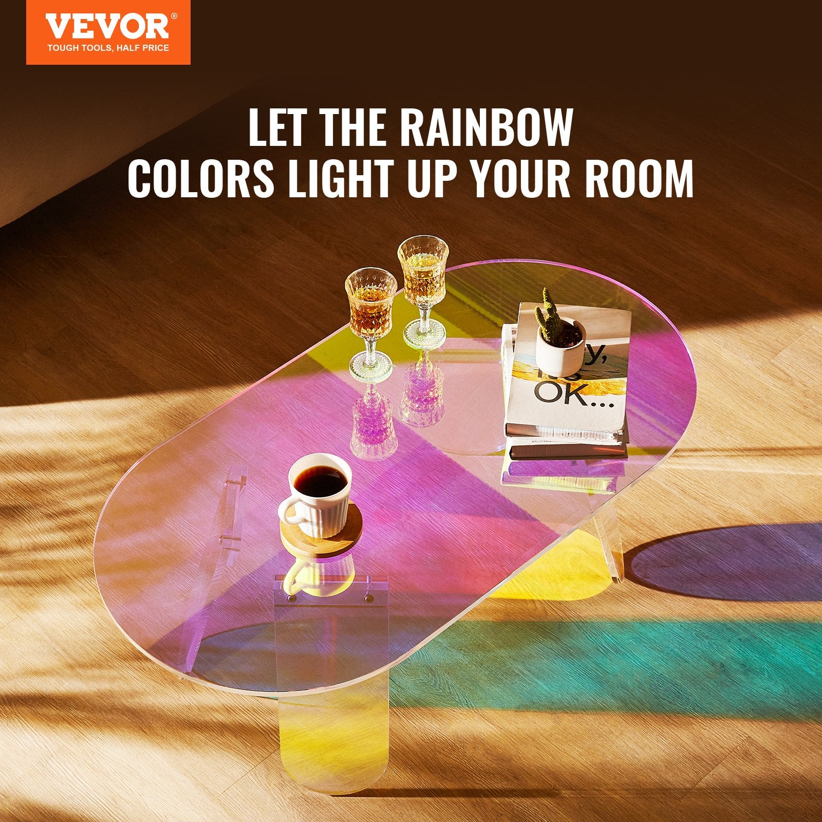 Side Tables: VEVOR Acrylic Coffee Table, Iridescent Acrylic End Table, 13.8 inch high Colorful Acrylic Side Table, for Coffee, Drink, Food, Snack used in Living Room, Courtyard, Terrace