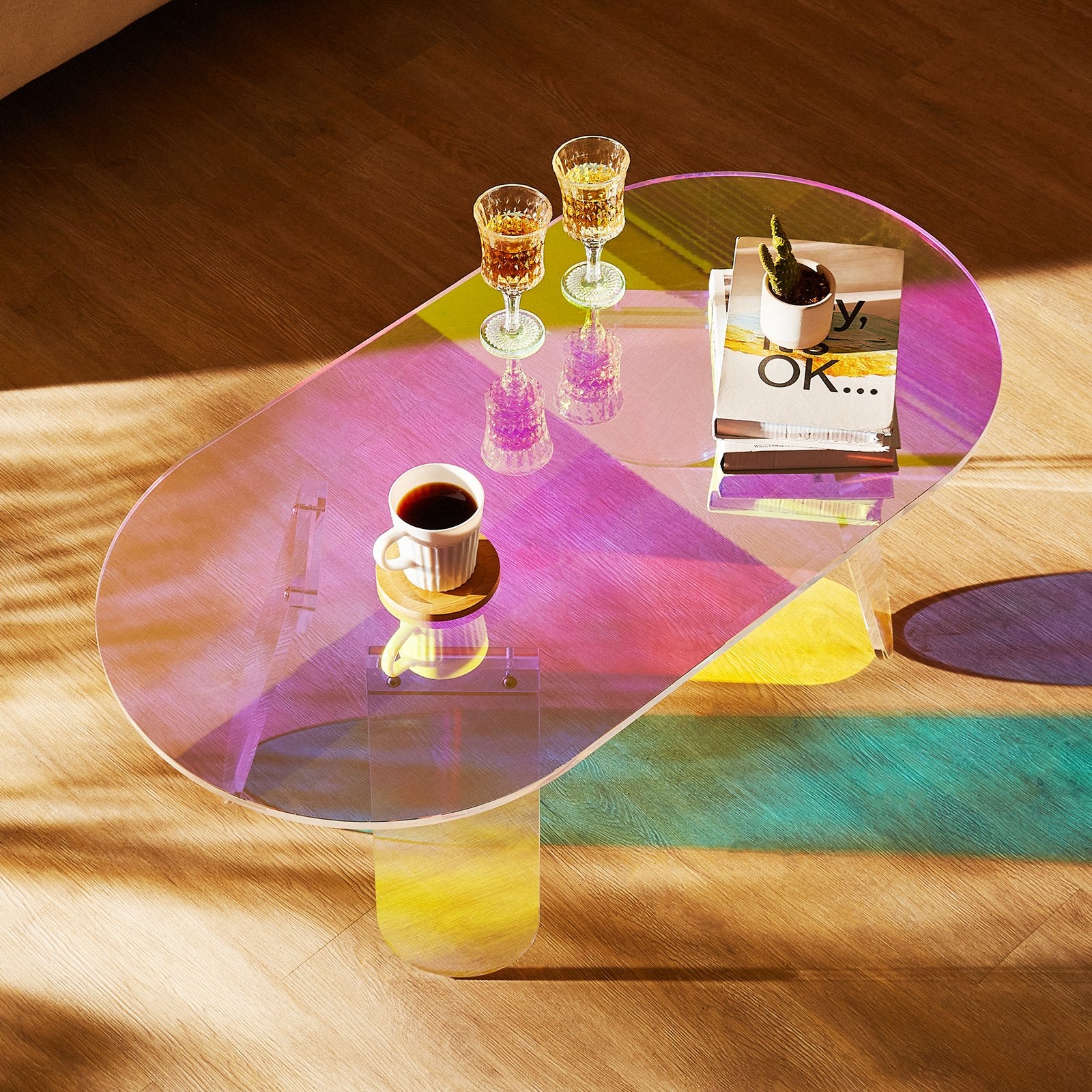 Side Tables: VEVOR Acrylic Coffee Table, Iridescent Acrylic End Table, 13.8 inch high Colorful Acrylic Side Table, for Coffee, Drink, Food, Snack used in Living Room, Courtyard, Terrace