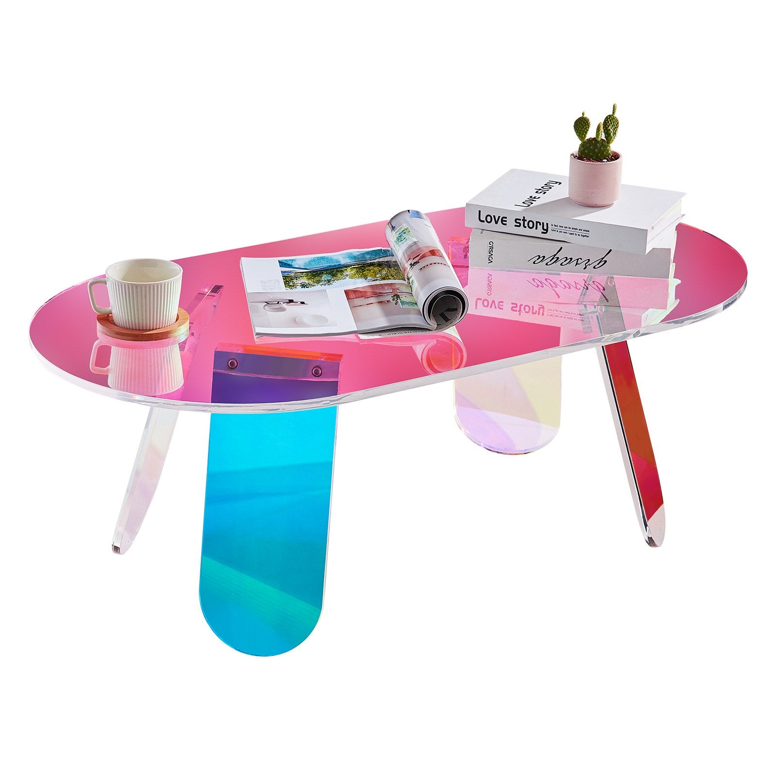 Side Tables: VEVOR Acrylic Coffee Table, Iridescent Acrylic End Table, 13.8 inch high Colorful Acrylic Side Table, for Coffee, Drink, Food, Snack used in Living Room, Courtyard, Terrace