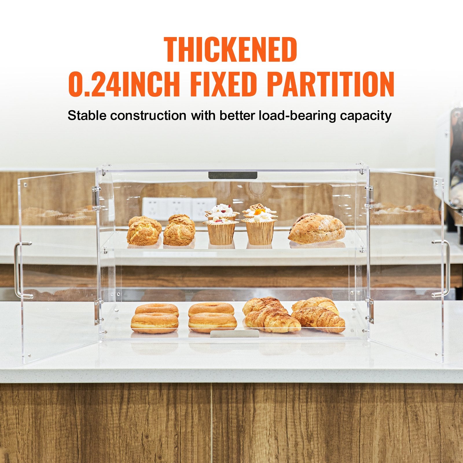 Food Storage: VEVOR Pastry Display Case, 2-Tier Commercial Countertop Bakery Display Case, Acrylic Display Box with Rear Door Access & Removable Shelves, Keep Fresh for Donut Bagels Cake Cookie