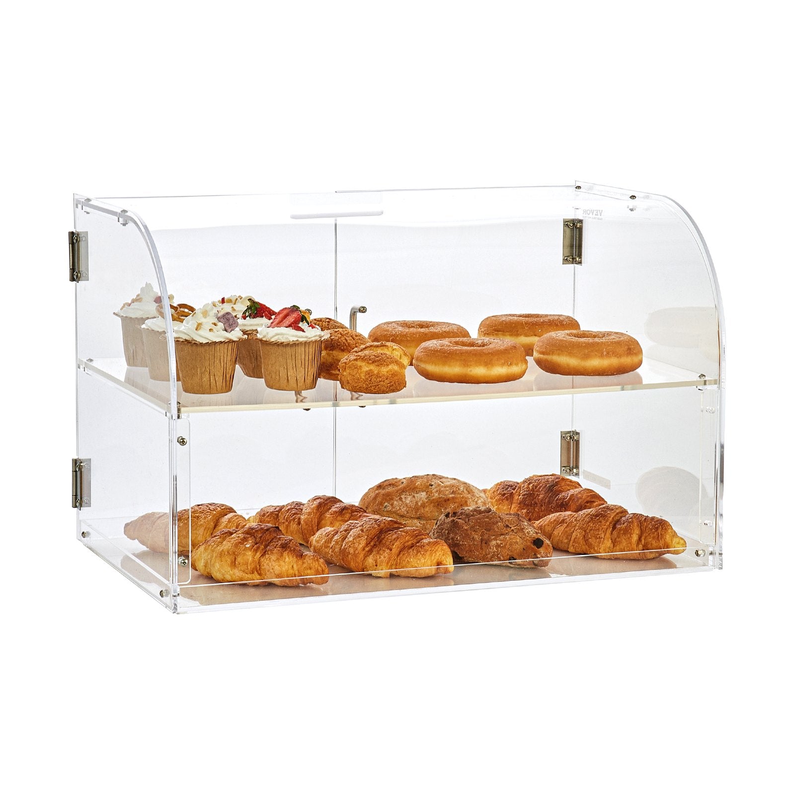 Food Storage: VEVOR Pastry Display Case, 2-Tier Commercial Countertop Bakery Display Case, Acrylic Display Box with Rear Door Access & Removable Shelves, Keep Fresh for Donut Bagels Cake Cookie