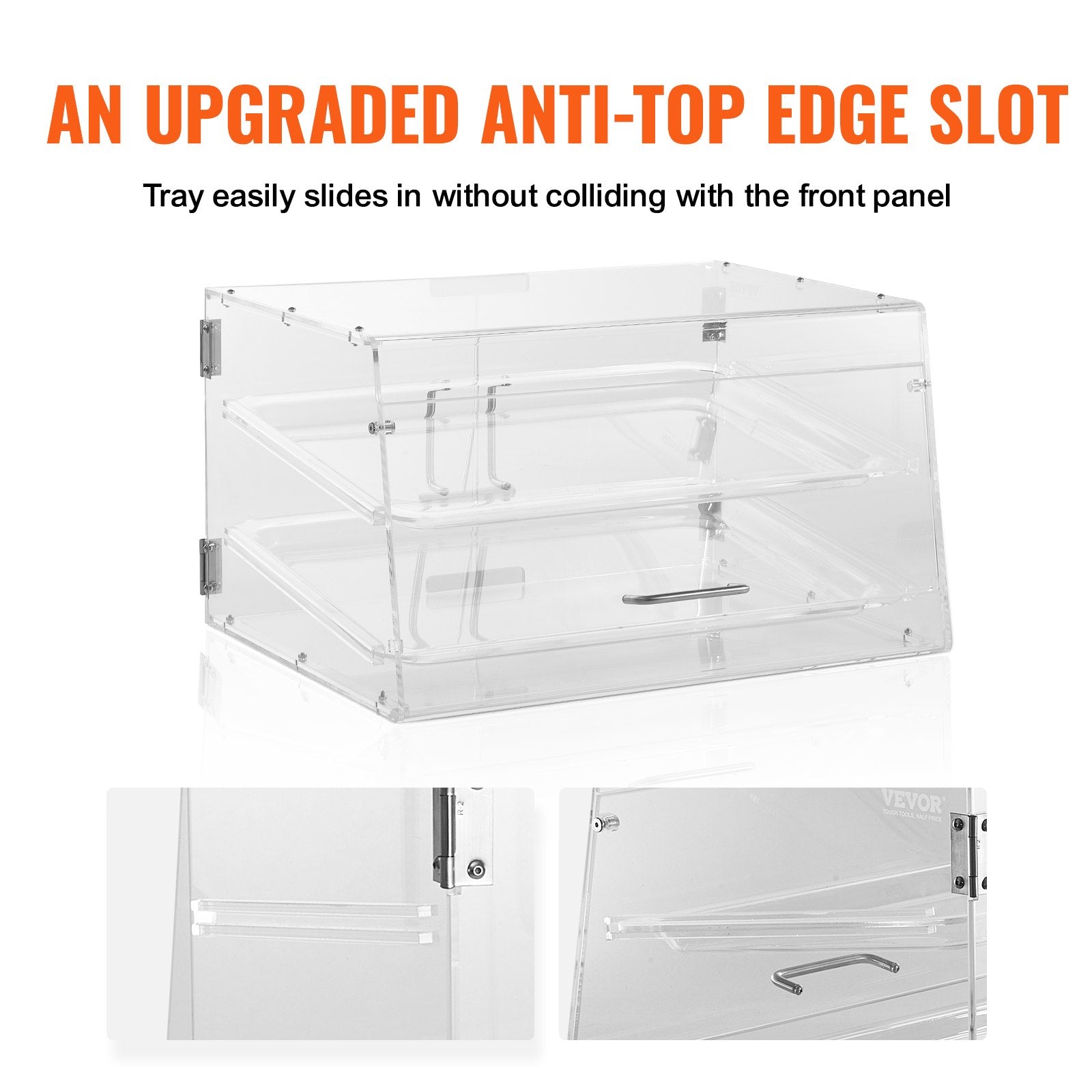Food Storage: VEVOR Pastry Display Case, 2-Tier Commercial Countertop Bakery Display Case, Acrylic Display Box with Rear Door Access & Removable Shelves, Keep Fresh for Donut Bagels Cake Cookie