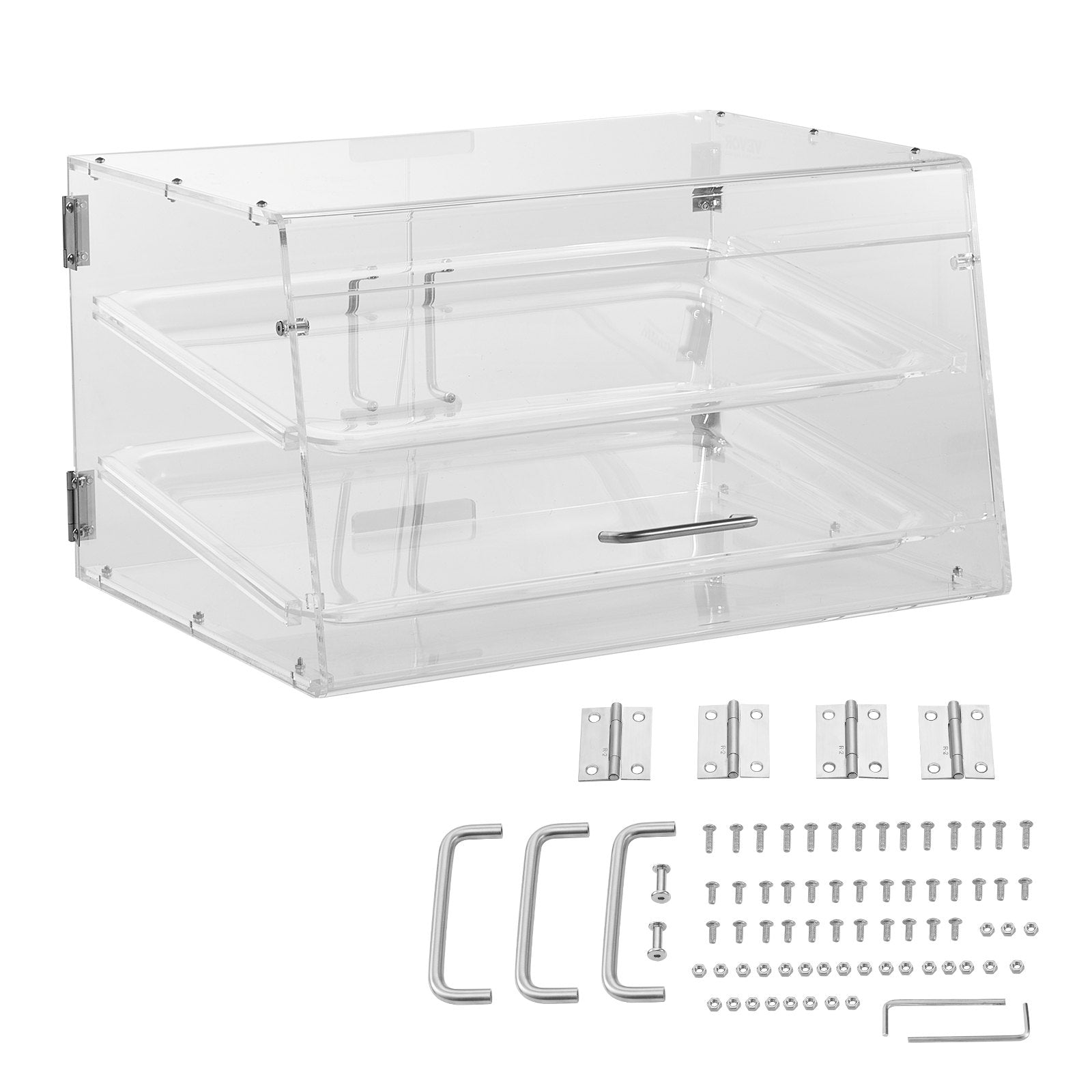 Food Storage: VEVOR Pastry Display Case, 2-Tier Commercial Countertop Bakery Display Case, Acrylic Display Box with Rear Door Access & Removable Shelves, Keep Fresh for Donut Bagels Cake Cookie