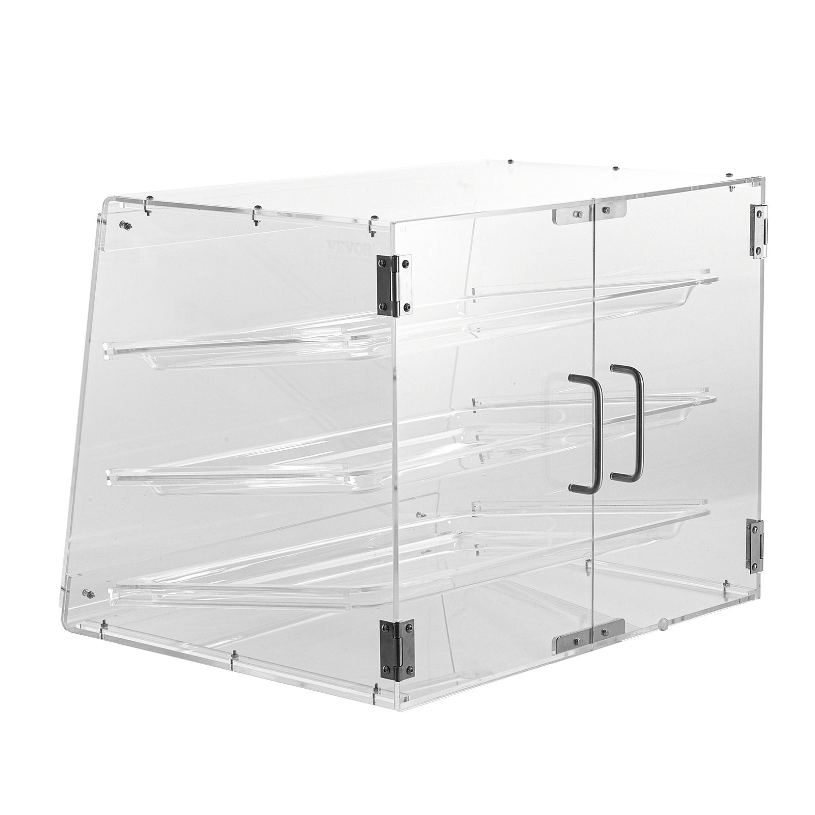 Food Storage: VEVOR Pastry Display Case, 3-Tier Commercial Countertop Bakery Display Case, Acrylic Display Box with Rear Door Access & Removable Shelves, Keep Fresh for Donut Bagels Cake Cookie