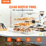 Food Storage: VEVOR Pastry Display Case, 3-Tier Commercial Countertop Bakery Display Case, Acrylic Display Box with Rear Door Access & Removable Shelves, Keep Fresh for Donut Bagels Cake Cookie