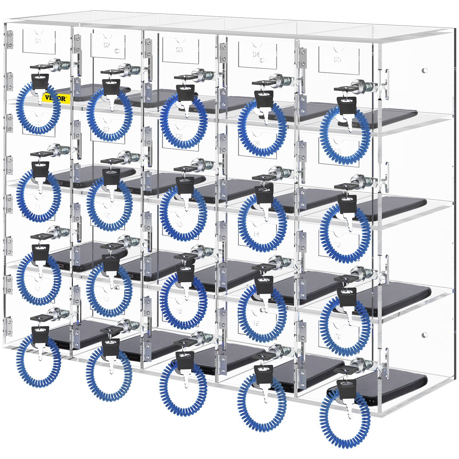 Storage Cabinets & Lockers: VEVOR Acrylic Cell Phone Locker Box Storage Cabinet Pocket w/Keys 20 Slots Clear