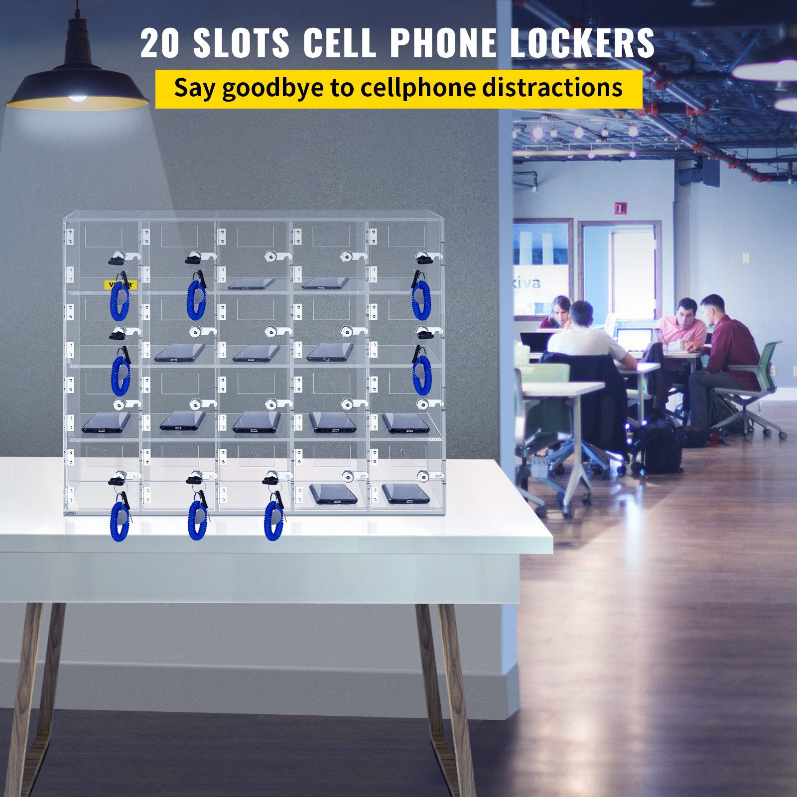 Storage Cabinets & Lockers: VEVOR Acrylic Cell Phone Locker Box Storage Cabinet Pocket w/Keys 20 Slots Clear