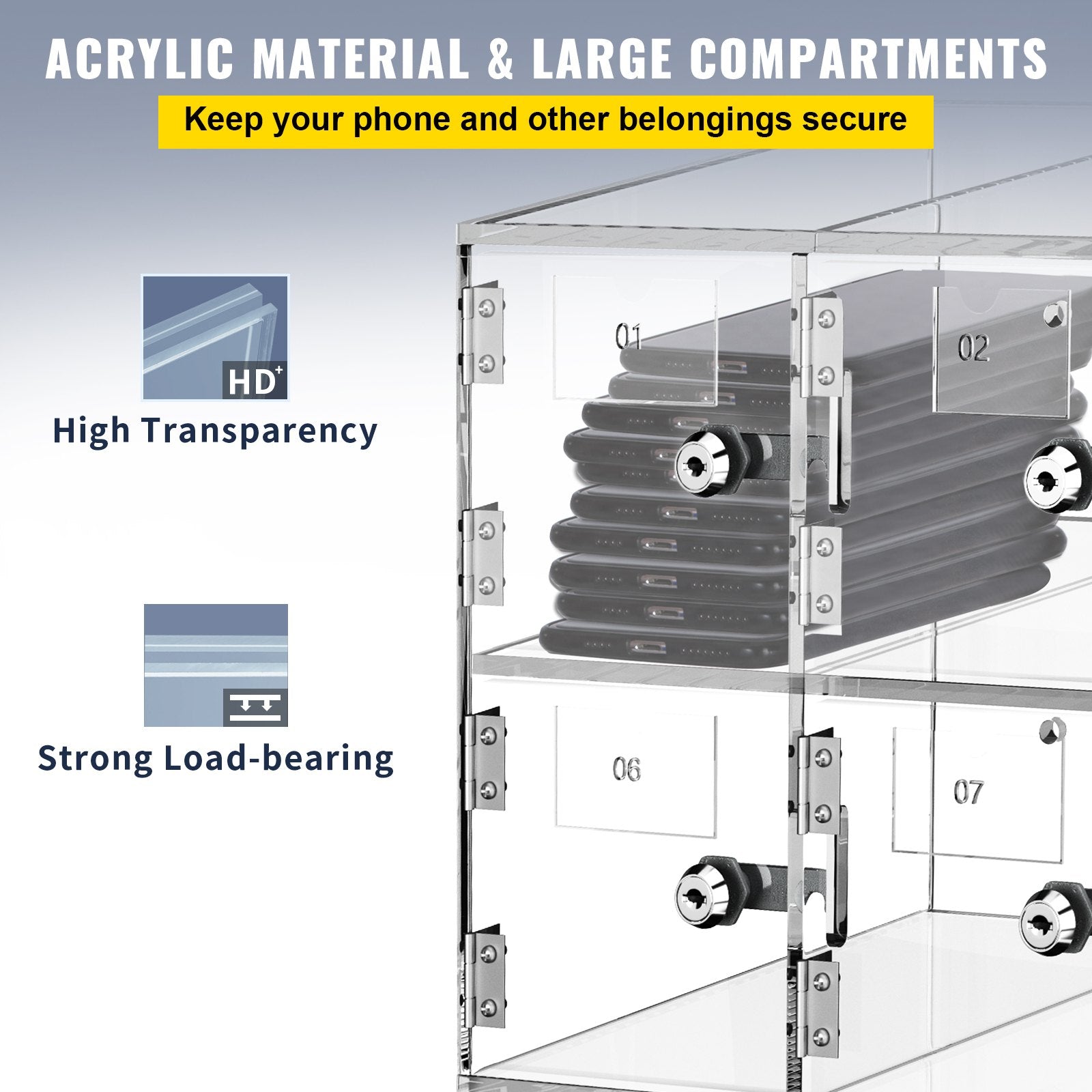 Storage Cabinets & Lockers: VEVOR Acrylic Cell Phone Locker Box Storage Cabinet Pocket w/Keys 20 Slots Clear