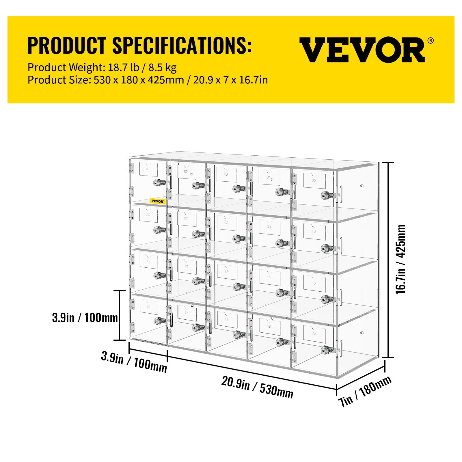 Storage Cabinets & Lockers: VEVOR Acrylic Cell Phone Locker Box Storage Cabinet Pocket w/Keys 20 Slots Clear