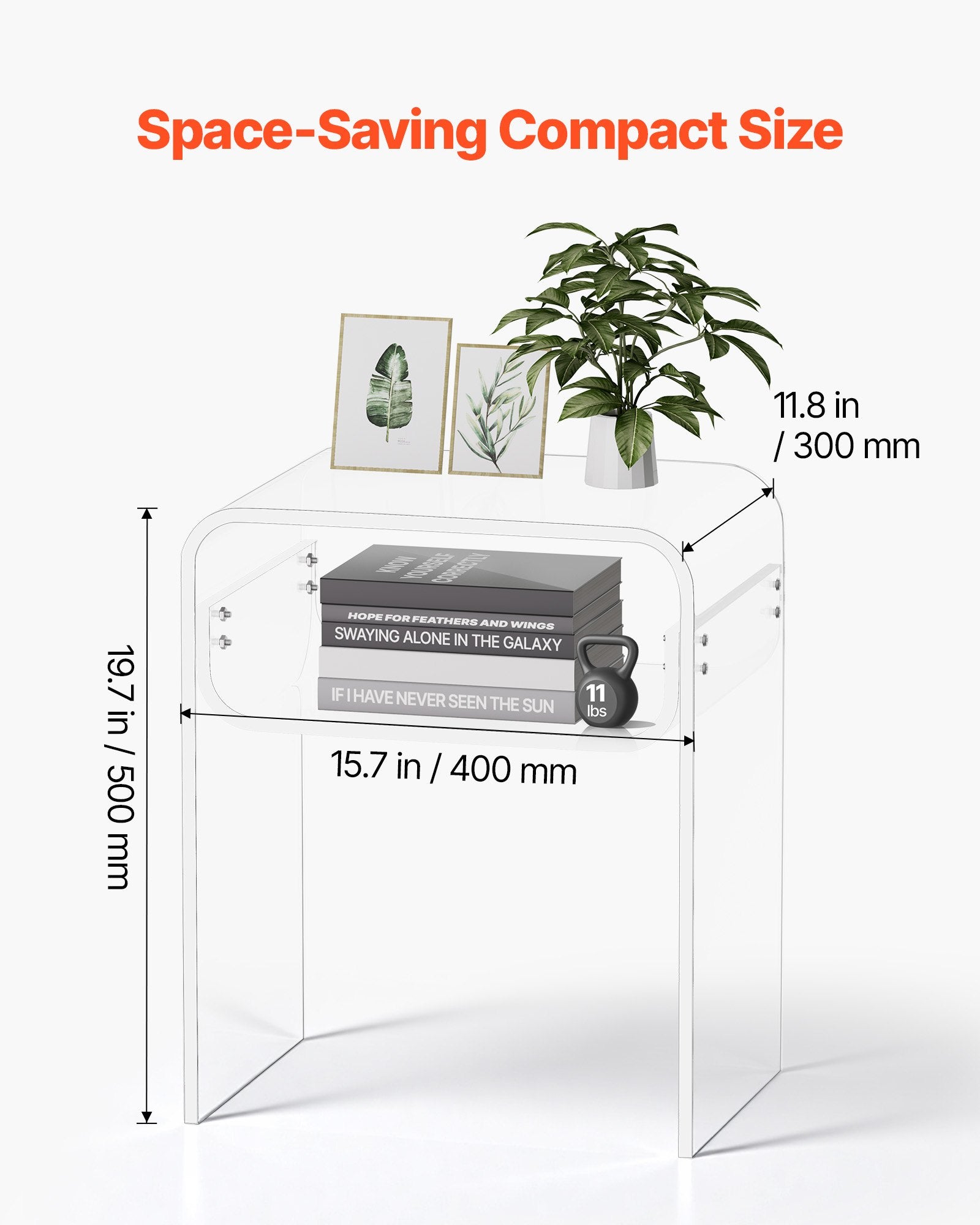 Bedside Tables: VEVOR Acrylic Side Table, 2 Tiers Clear Bedside Table with Storage Shelf, Modern Rectangle Acrylic End Desk, Transparent Thick Nightstand for Bedroom, Living Room, Study, 30 x 40 x 50 cm (Clear)