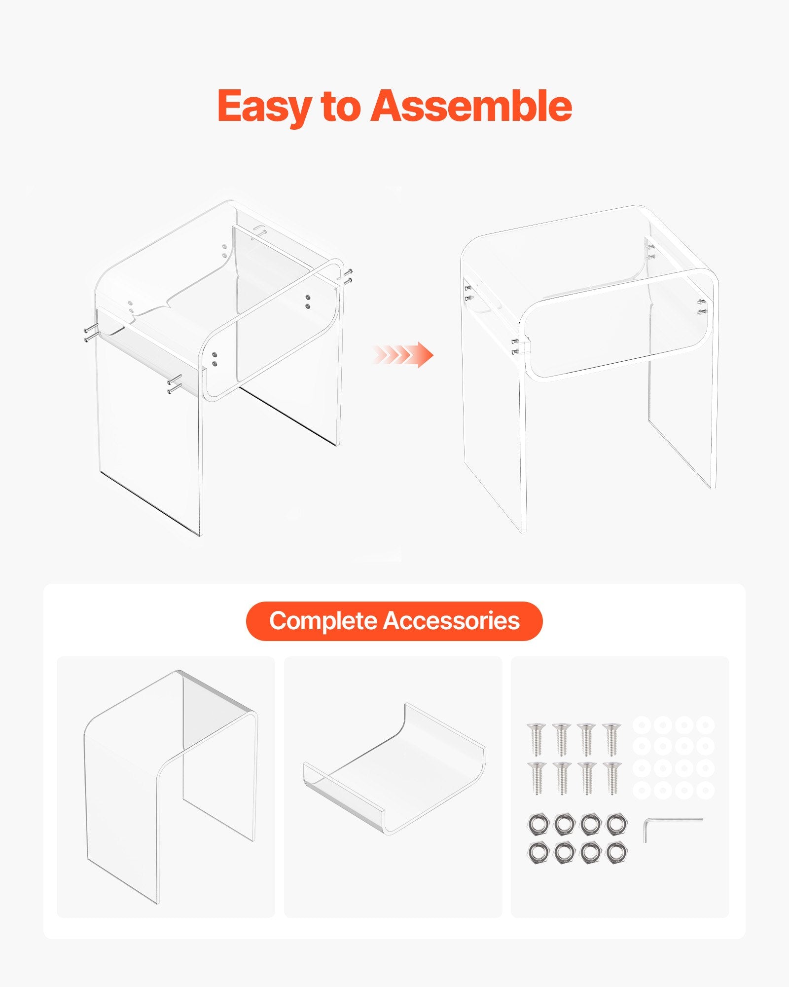 Bedside Tables: VEVOR Acrylic Side Table, 2 Tiers Clear Bedside Table with Storage Shelf, Modern Rectangle Acrylic End Desk, Transparent Thick Nightstand for Bedroom, Living Room, Study, 30 x 40 x 50 cm (Clear)