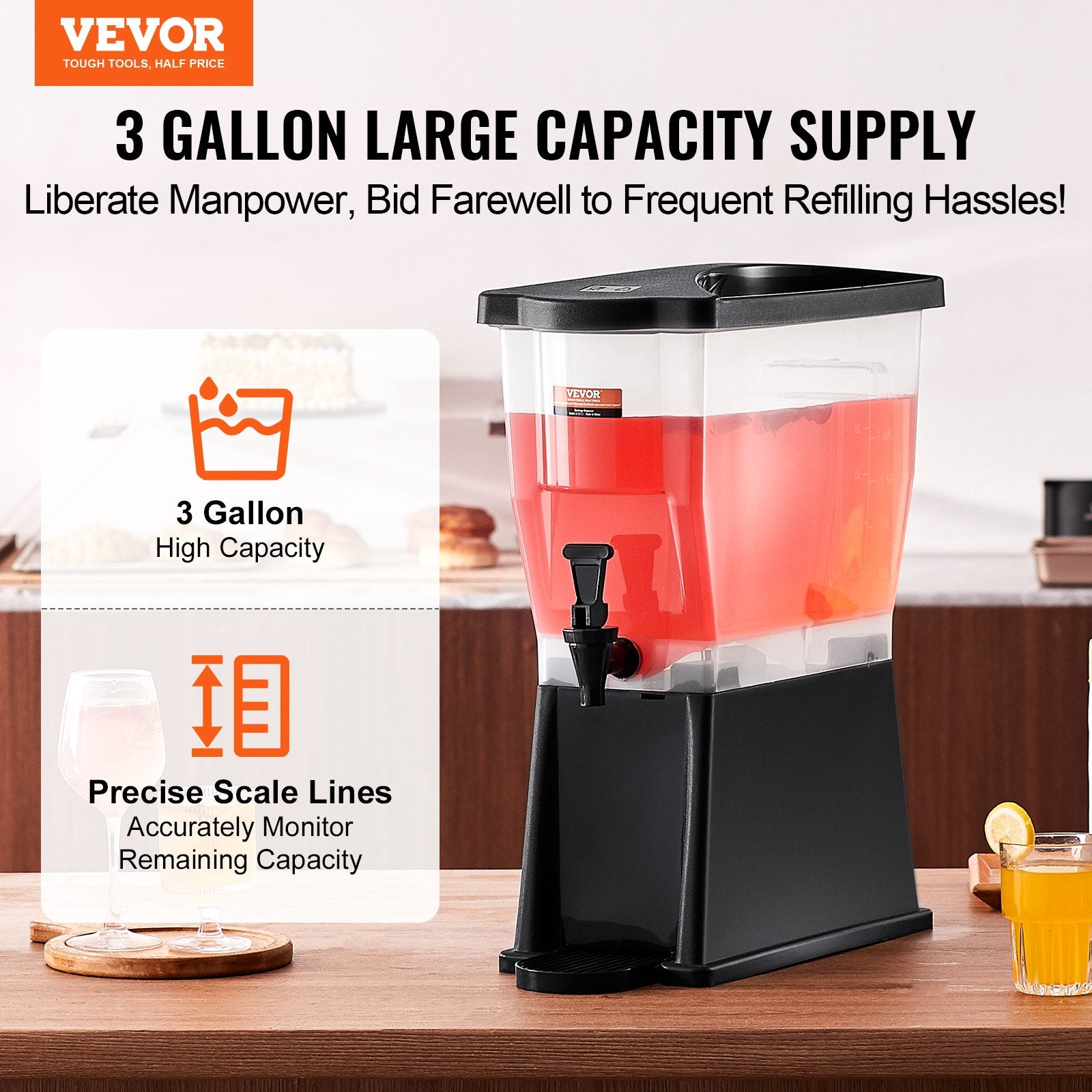 Food Dehydrators: VEVOR Beverage Dispenser, 3 Gallon Drink Dispenser for Parties, Plastic Juice Dispenser with Stand Spigot Lid, Iced Tea Lemonade Juice Water Dispenser, for Restaurants, Hotels, Parties