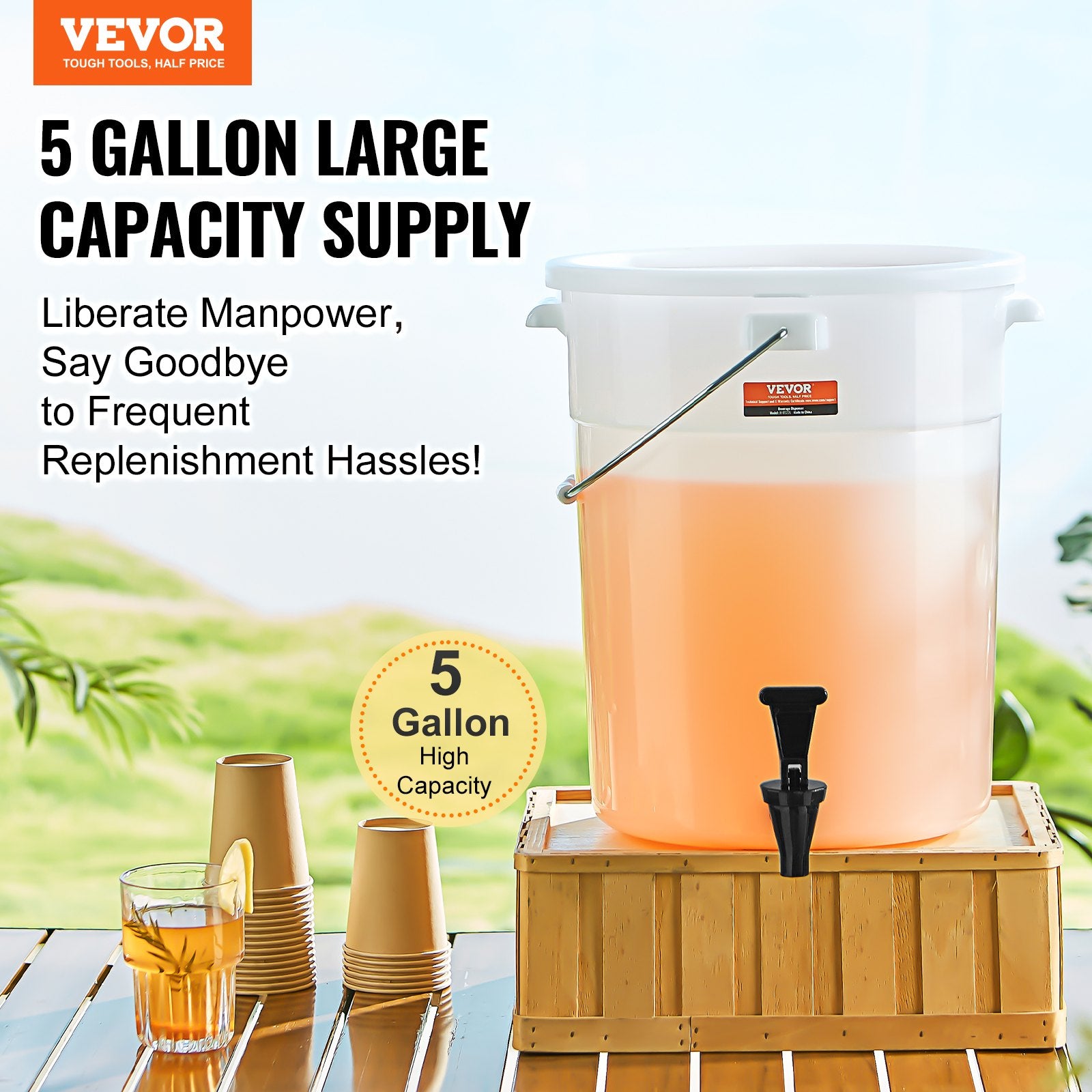 Beverage Dispenser, 5 Gallon Drink Dispensers for Parties, Plastic Juice Dispenser with Spigot and Lid, Iced Tea Lemonade Juice Water Dispenser, for Restaurants, Hotels, Parties