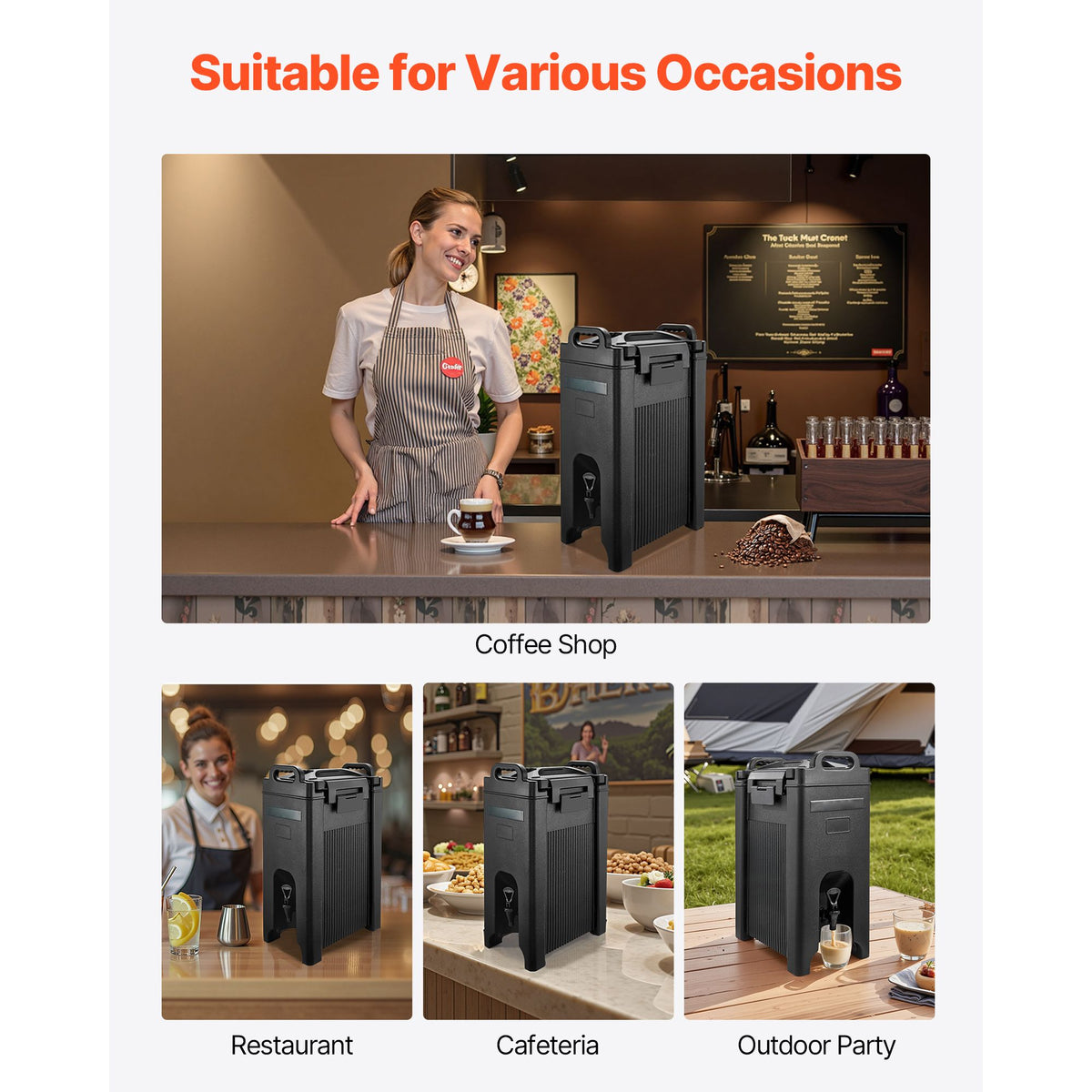 Insulated Beverage Dispenser, 5 Gal/19L Hot and Cold Beverage Server with Spigot & Handle, Food-Grade Thermal Drink Dispenser Cooler for Tea Coffee Water in Cafes & Restaurants, 2 Pack, Black