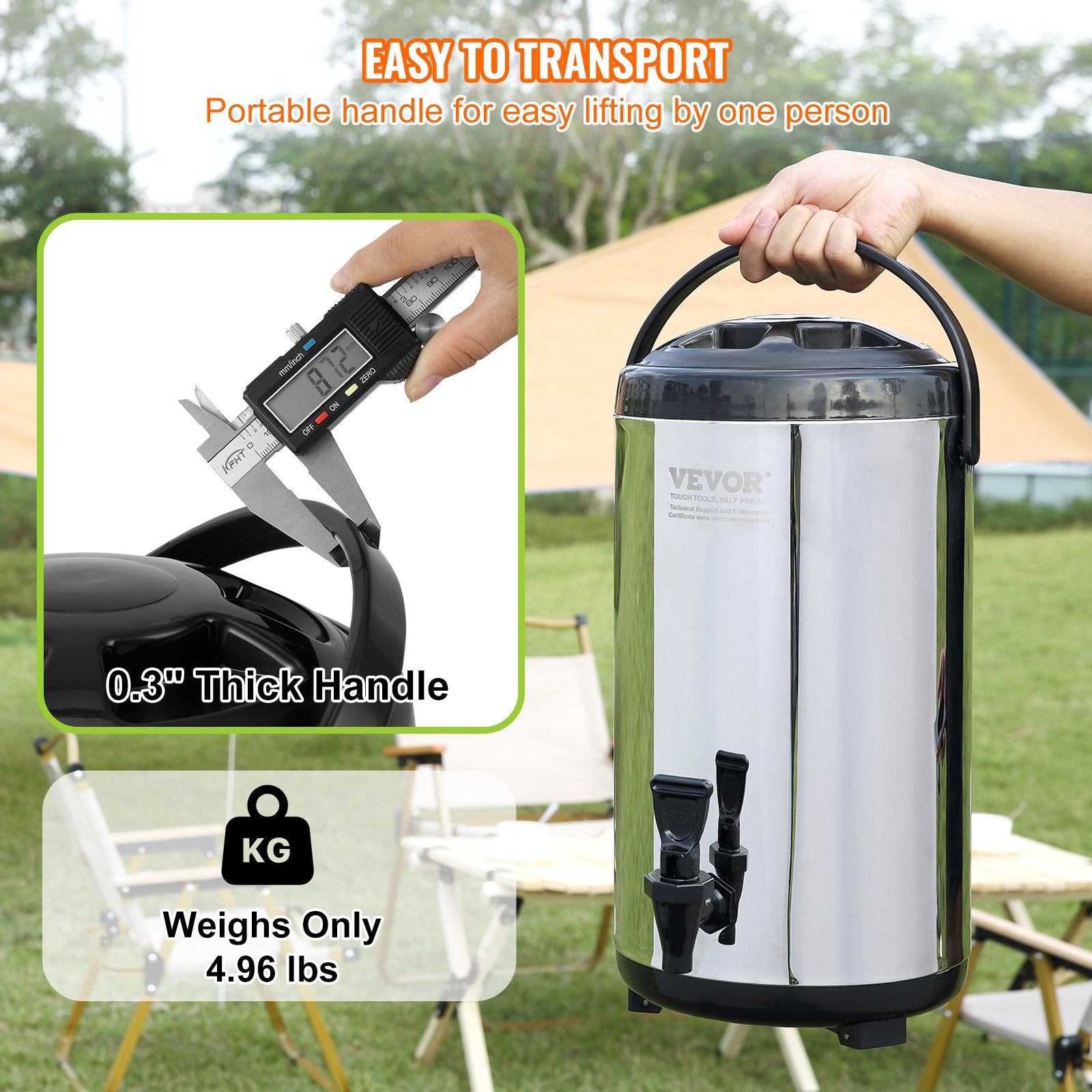 Drinkware: VEVOR Stainless Steel Insulated Beverage Dispenser, 9.2 Liter, Thermal Hot and Cold Drink Server Dispenser with Spigot Handle, Food-grade for Hot Tea Coffee Water Restaurant Drink Shop