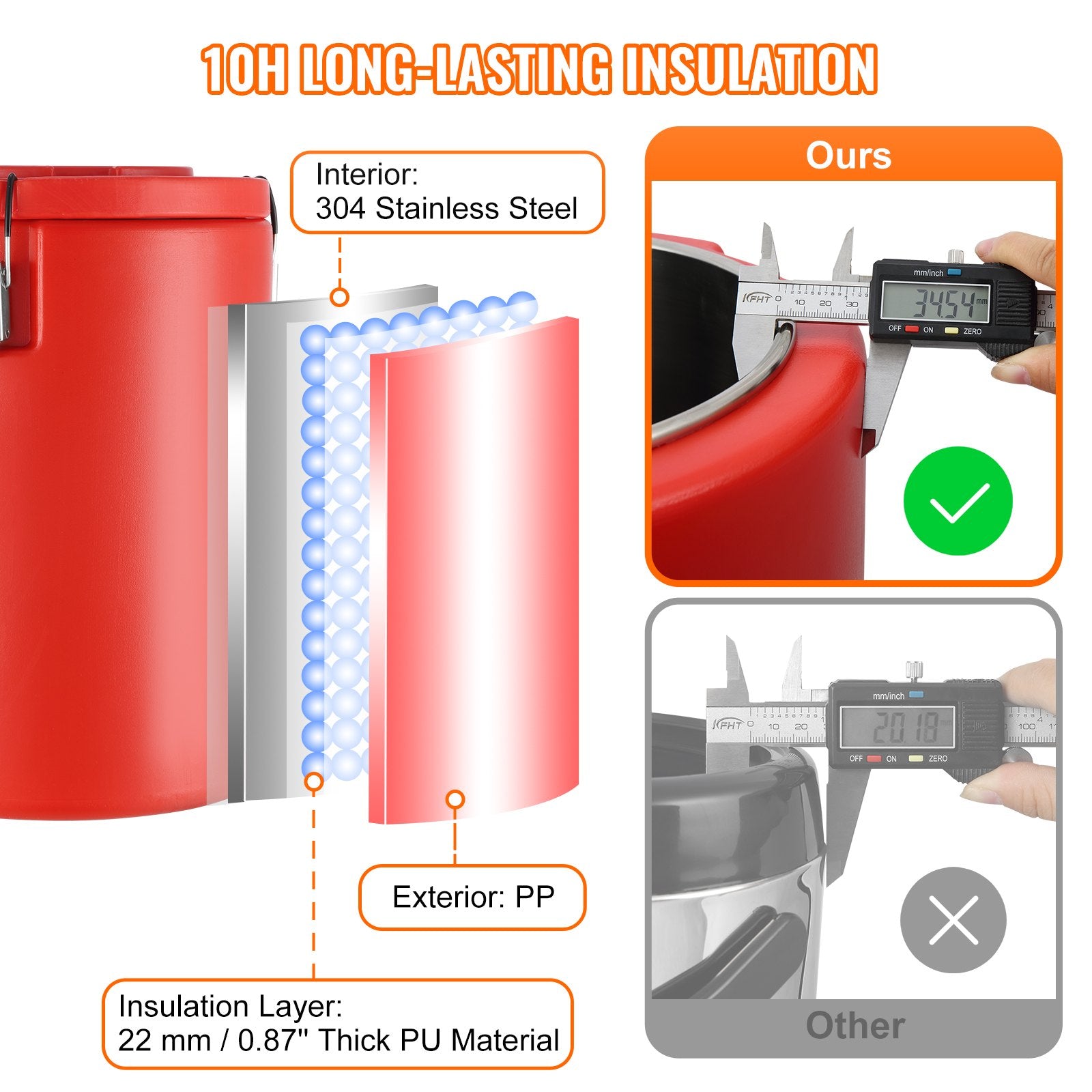 Stainless Steel Insulated Beverage Dispenser, 17.2 Liter, Thermal Hot and Cold Drink Server Dispenser with Spigot Handle, Food-grade for Hot Tea Coffee Water Restaurant Drink Shop