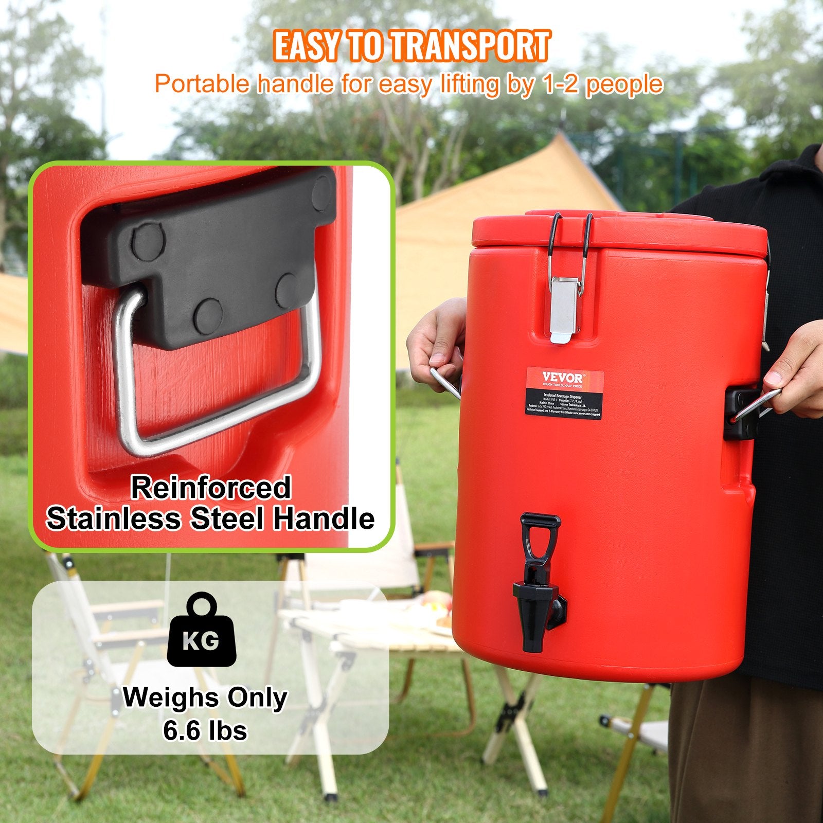 Stainless Steel Insulated Beverage Dispenser, 17.2 Liter, Thermal Hot and Cold Drink Server Dispenser with Spigot Handle, Food-grade for Hot Tea Coffee Water Restaurant Drink Shop