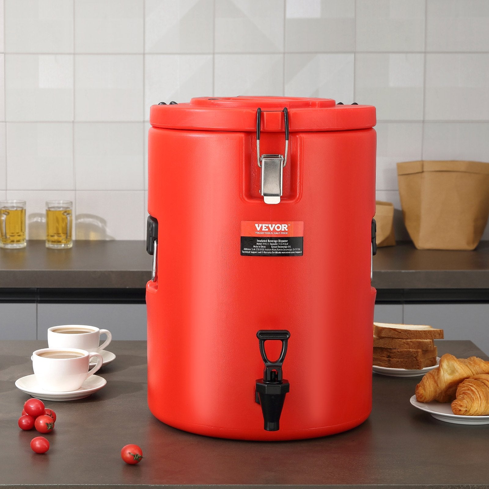 Stainless Steel Insulated Beverage Dispenser, 17.2 Liter, Thermal Hot and Cold Drink Server Dispenser with Spigot Handle, Food-grade for Hot Tea Coffee Water Restaurant Drink Shop
