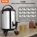 Vibration Exercise Machines: VEVOR Stainless Steel Insulated Beverage Dispenser, 6 Liter, Thermal Hot and Cold Drink Server Dispenser with Spigot Handle, Food-grade for Hot Tea Coffee Water Restaurant Drink Shop