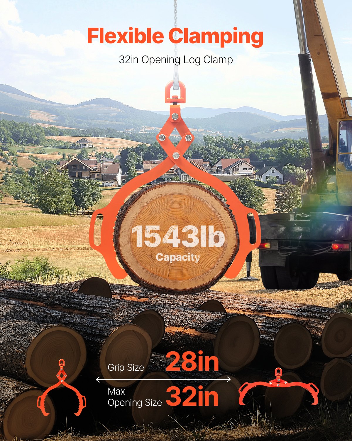 Filing & Organisation: VEVOR 32in Log Lifting Tongs, 2-Claw Log Tongs, Heavy Duty Steel Log Grapple, 1543LBS Lifting Capacity, Swivel Log Graper Timber, Eagle Claw Design, Log Skidding Tongs for Trucks, Tractors, Forklifts