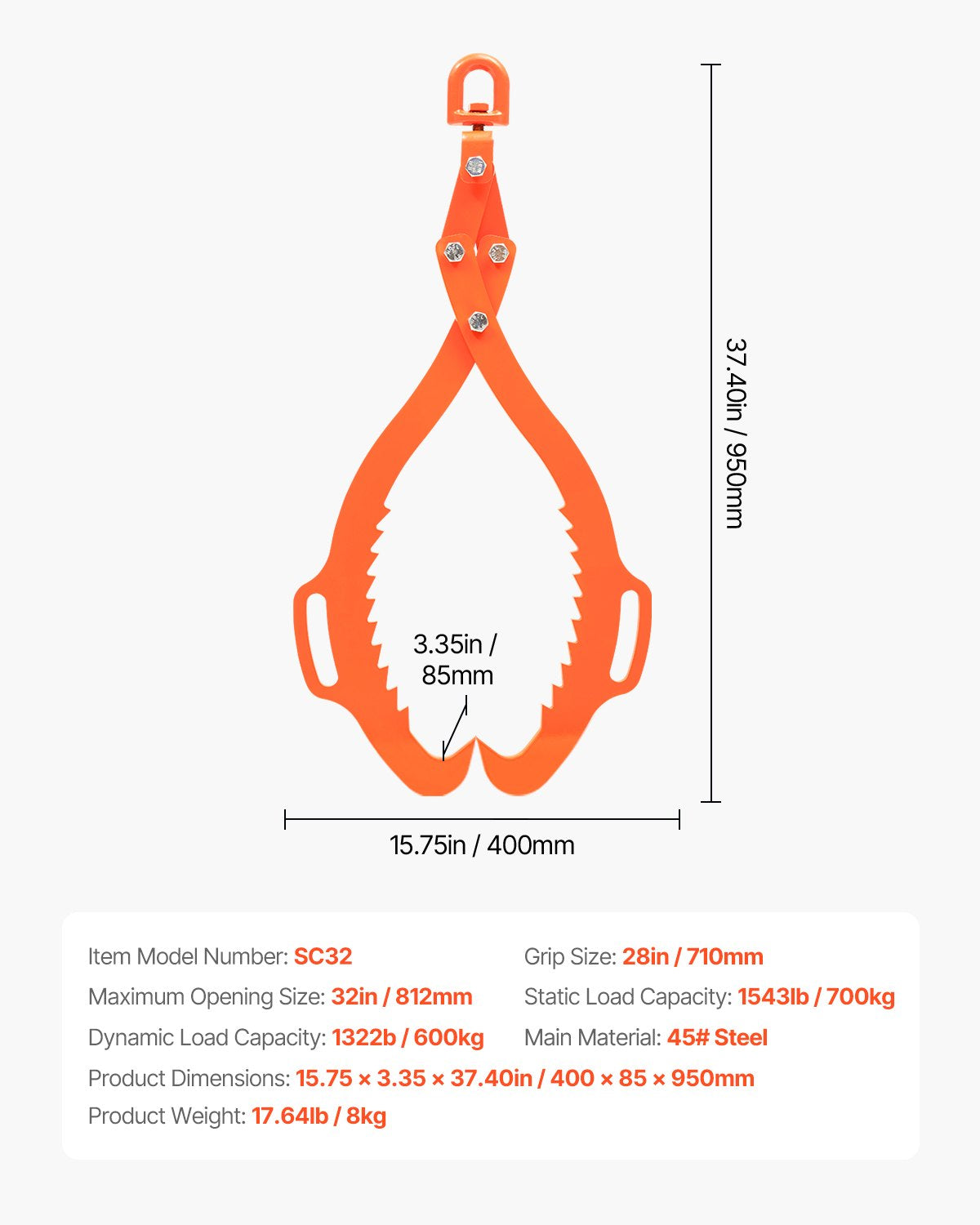 Filing & Organisation: VEVOR 32in Log Lifting Tongs, 2-Claw Log Tongs, Heavy Duty Steel Log Grapple, 1543LBS Lifting Capacity, Swivel Log Graper Timber, Eagle Claw Design, Log Skidding Tongs for Trucks, Tractors, Forklifts