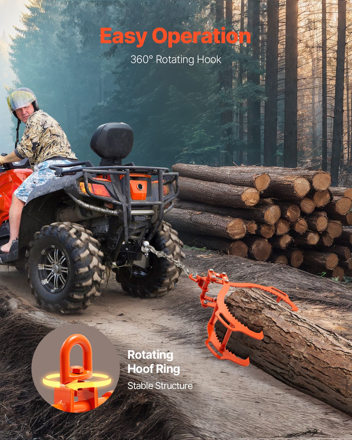 32in Log Lifting Tongs, 4-Claw Log Tongs, Heavy Duty Steel Log Grapple, 2200LBS Lifting Capacity, Swivel Log Graper Timber, Eagle Claw Design, Log Skidding Tongs for Trucks, Tractors, Forklifts