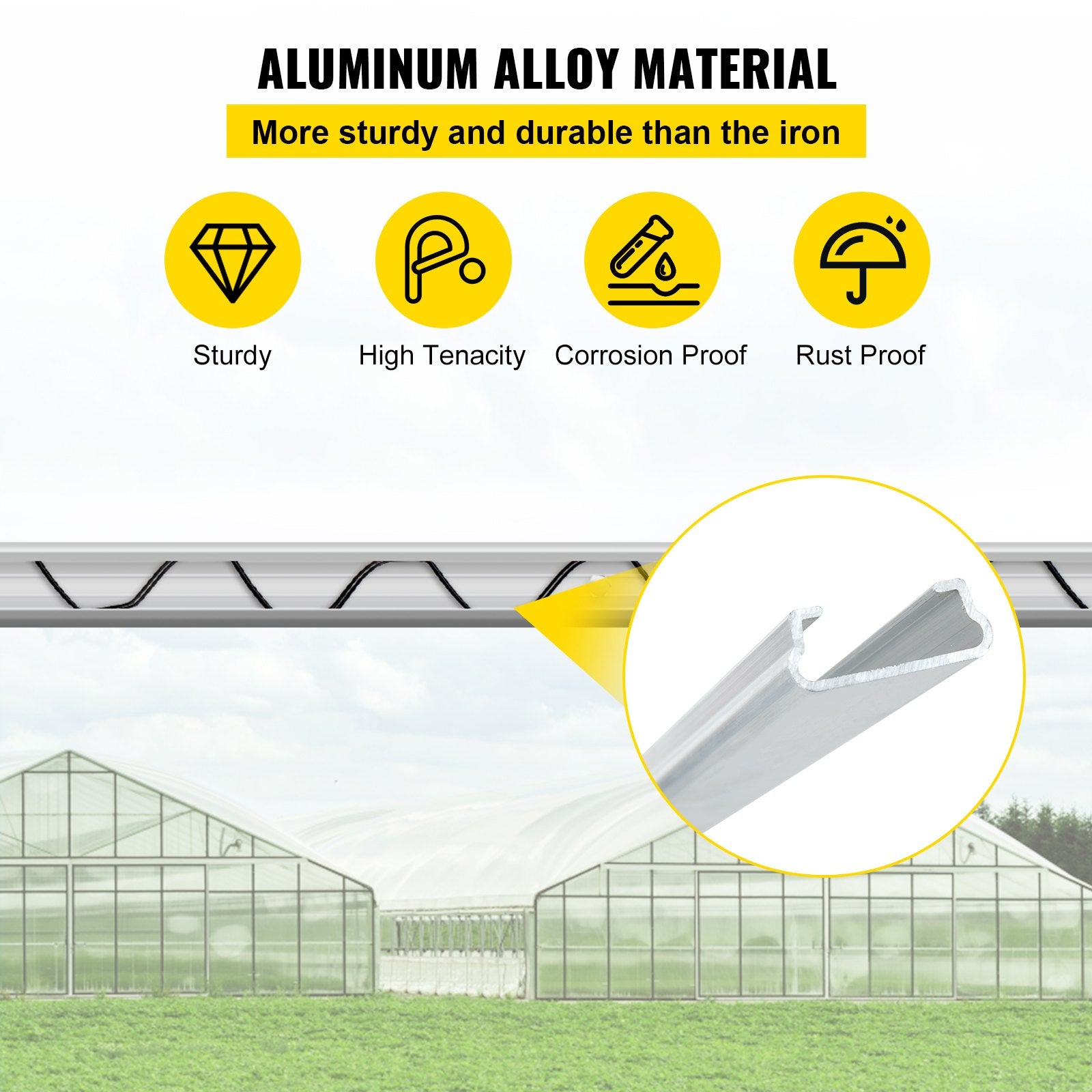 Gardening Tools: VEVOR Spring Wire and Lock Channel,2 m Spring Lock & U-Channel Bundle for Greenhouse, 20 Packs PE Coated Spring Wire & Aluminum Alloy Channel, Plastic Poly Film or Shade Cloth Attachment with Screw