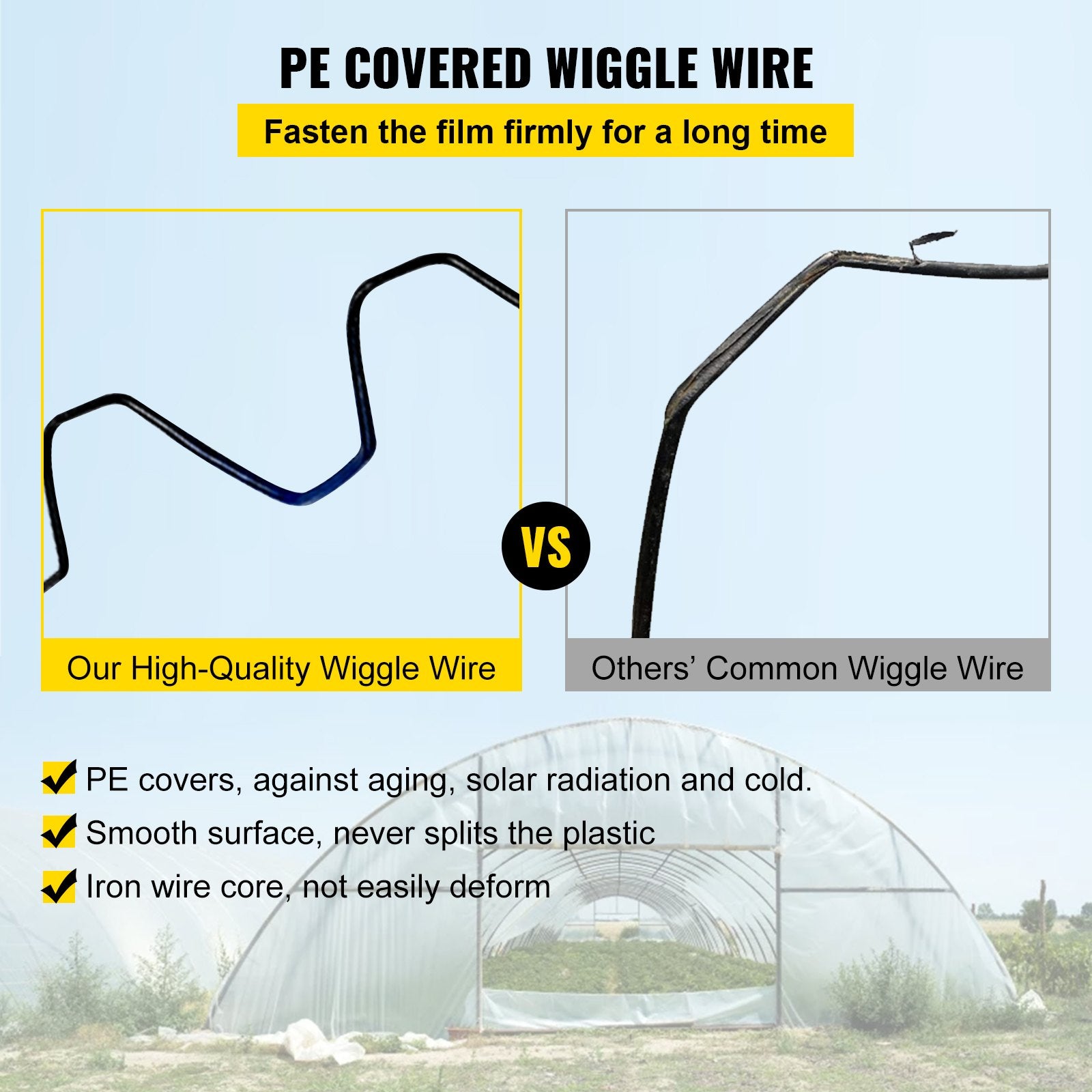 Gardening Tools: VEVOR Spring Wire and Lock Channel,2 m Spring Lock & U-Channel Bundle for Greenhouse, 20 Packs PE Coated Spring Wire & Aluminum Alloy Channel, Plastic Poly Film or Shade Cloth Attachment with Screw
