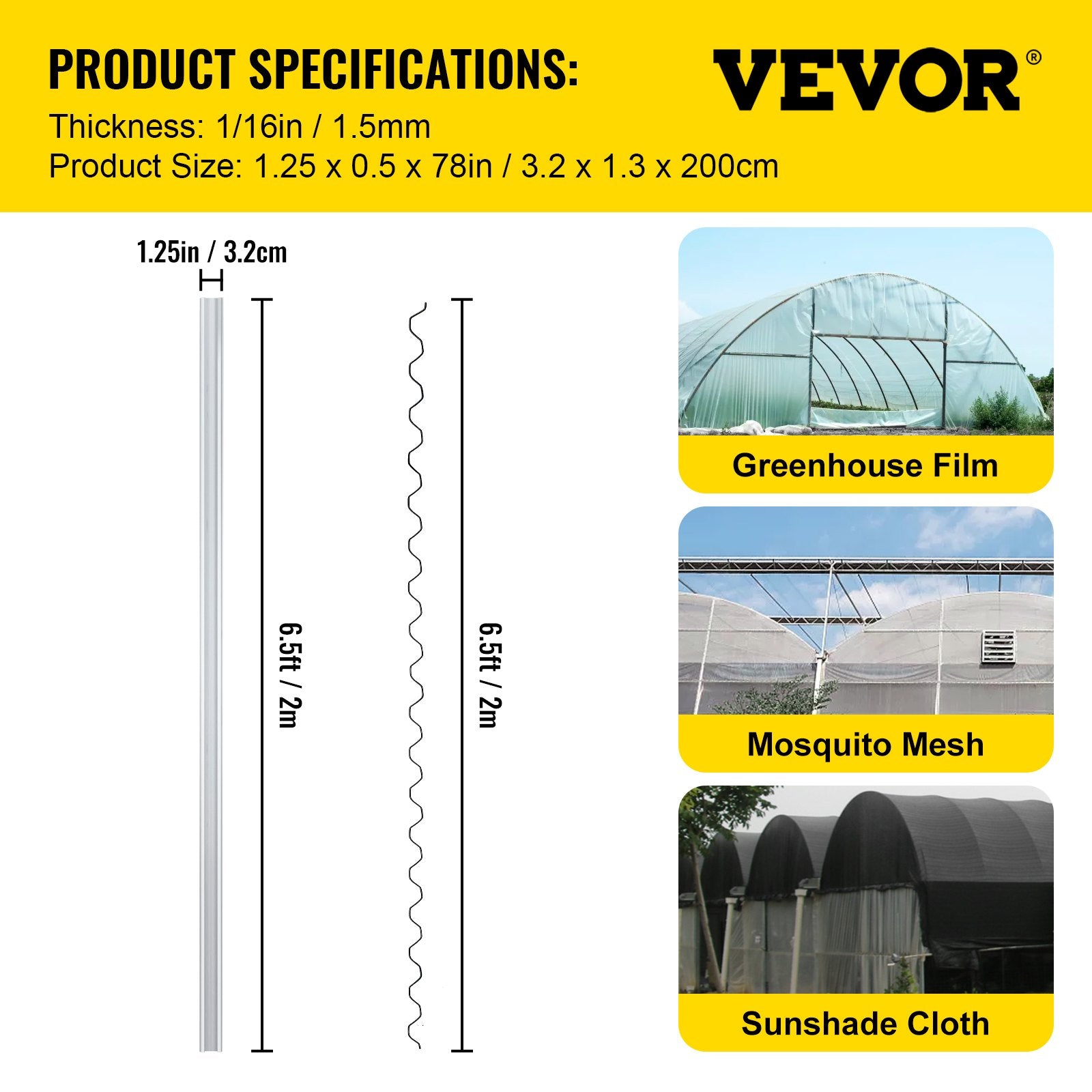 Gardening Tools: VEVOR Spring Wire and Lock Channel,2 m Spring Lock & U-Channel Bundle for Greenhouse, 20 Packs PE Coated Spring Wire & Aluminum Alloy Channel, Plastic Poly Film or Shade Cloth Attachment with Screw