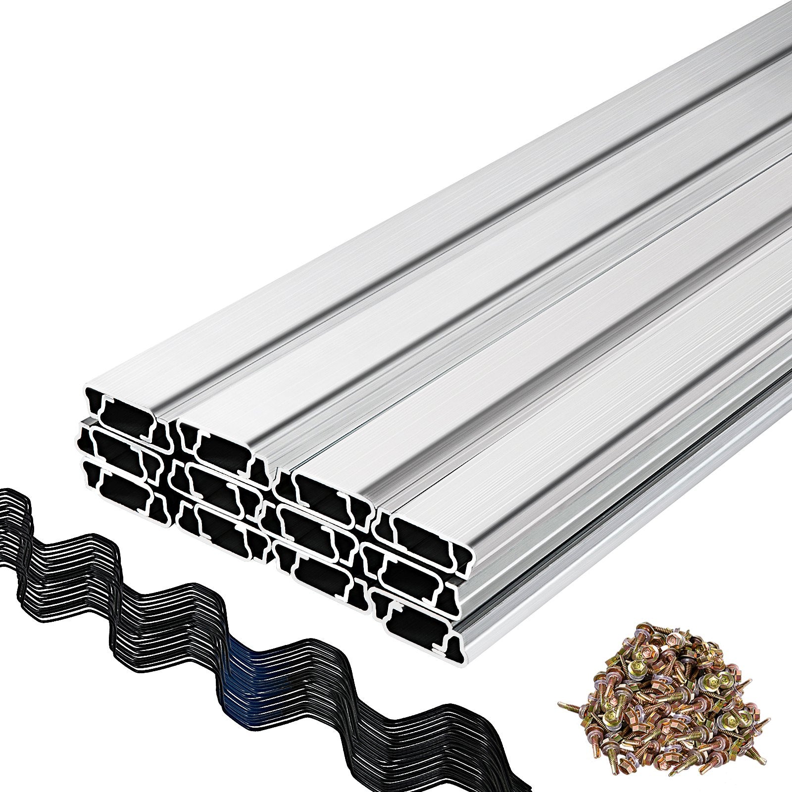 Gardening Tools: VEVOR Spring Wire and Lock Channel,2 m Spring Lock & U-Channel Bundle for Greenhouse, 20 Packs PE Coated Spring Wire & Aluminum Alloy Channel, Plastic Poly Film or Shade Cloth Attachment with Screw