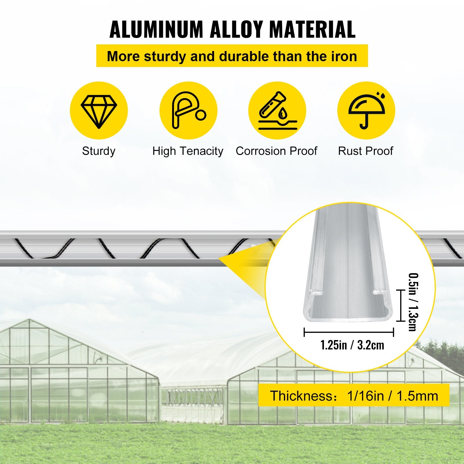 Gardening Tools: VEVOR Spring Wire and Lock Channel, 2m Spring Lock & U-Channel Bundle for Greenhouse, 40 Packs PE Coated Spring Wire & Aluminum Alloy Channel,Plastic Poly Film or Shade Cloth Attachment with Screw