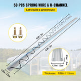 Automotive Repair & Speciality Tools: VEVOR Spring Wire and Lock Channel, 2m Spring Lock & U-Channel Bundle for Greenhouse, 50 Packs PE Coated Spring Wire & Aluminum Alloy Channel, Plastic Poly Film or Shade Cloth Attachment with Scre
