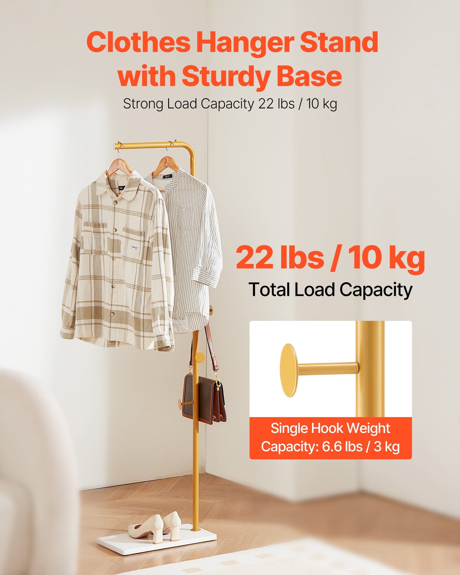 Coat Racks: VEVOR Coat Rack, Freestanding Coats Rack Stand with Quartz Stone Base & 3 Round Hooks, Free Standing Hall Coat Tree for Entryway, Bedroom, Living Room, Stylish Clothes Hanger Stand for Coats, Hat, Bag