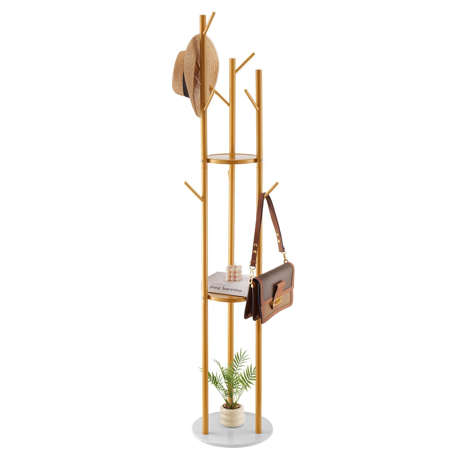 Clothing & Wardrobe Storage: VEVOR Coat Rack, Freestanding Coat Rack Stand with Quartz Stone Base & 9 Hooks, Free Standing Hall Coat Tree for Entryway, Bedroom, Office, Living Room, Modern Clothes Hanger for Coat, Hat, Scarf, Bag