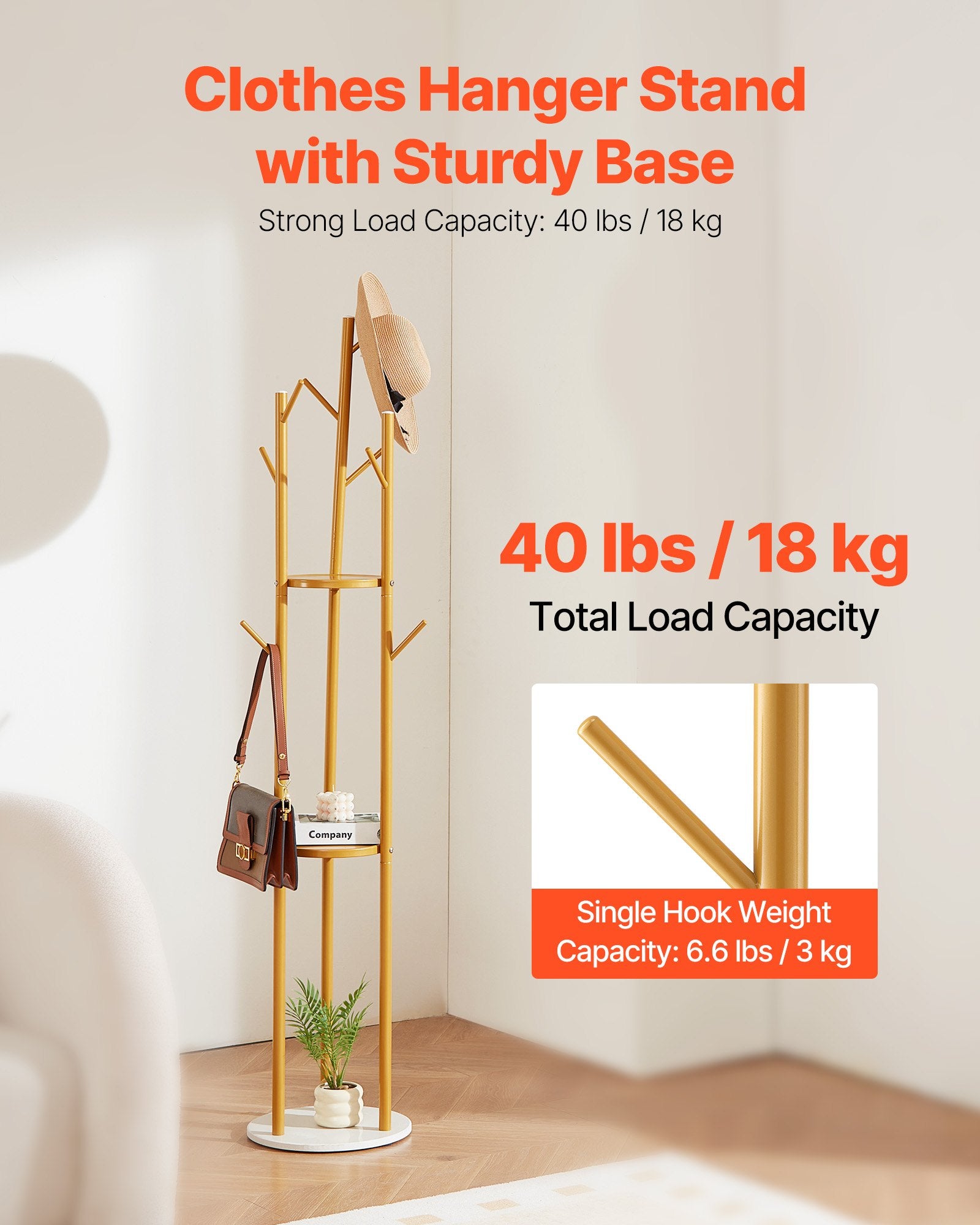 Clothing & Wardrobe Storage: VEVOR Coat Rack, Freestanding Coat Rack Stand with Quartz Stone Base & 9 Hooks, Free Standing Hall Coat Tree for Entryway, Bedroom, Office, Living Room, Modern Clothes Hanger for Coat, Hat, Scarf, Bag