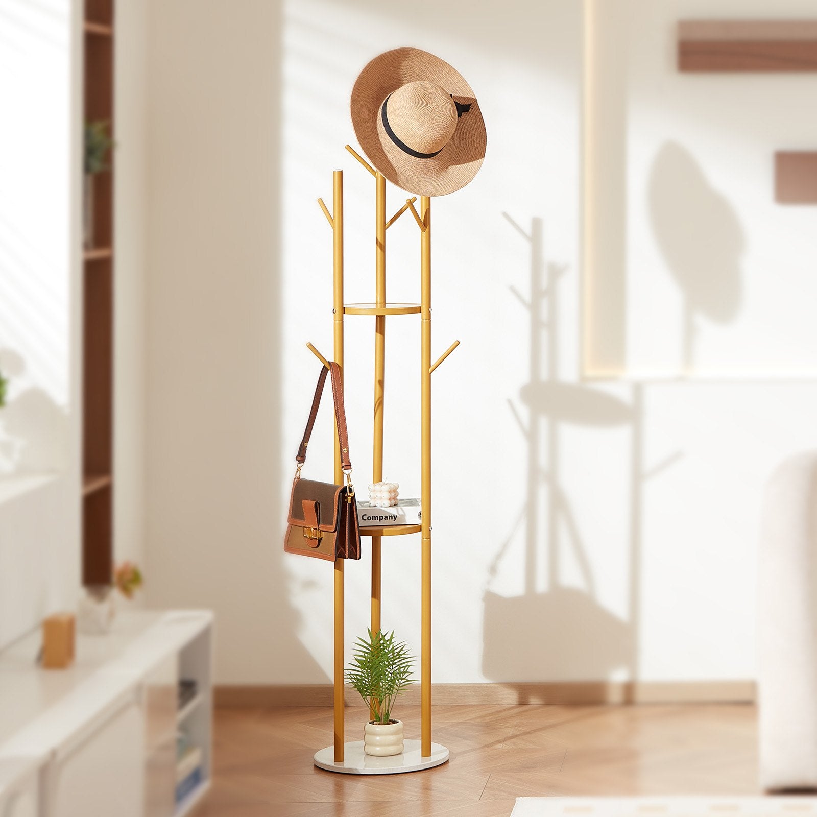 Clothing & Wardrobe Storage: VEVOR Coat Rack, Freestanding Coat Rack Stand with Quartz Stone Base & 9 Hooks, Free Standing Hall Coat Tree for Entryway, Bedroom, Office, Living Room, Modern Clothes Hanger for Coat, Hat, Scarf, Bag