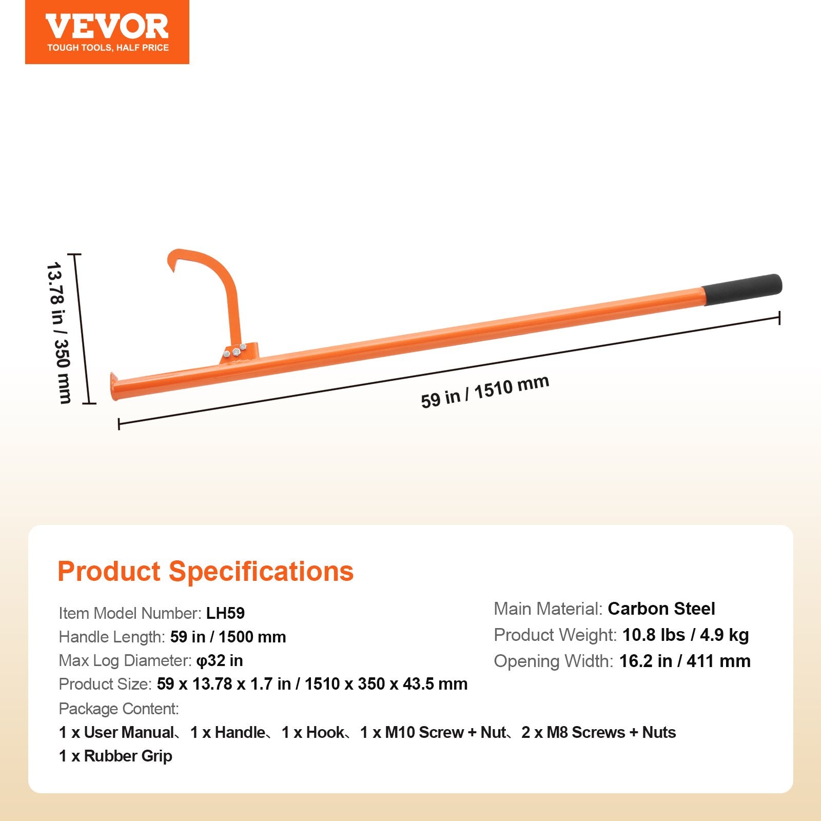 Laminators: VEVOR Cant Hook Tool, 59 in, Heavy Duty Steel Log Roller, Log Lifter Timber Jack for Max 32" Dia Logs, Forestry Logging Tools, Dual Function Log Handler for Rolling and Clamping Logs