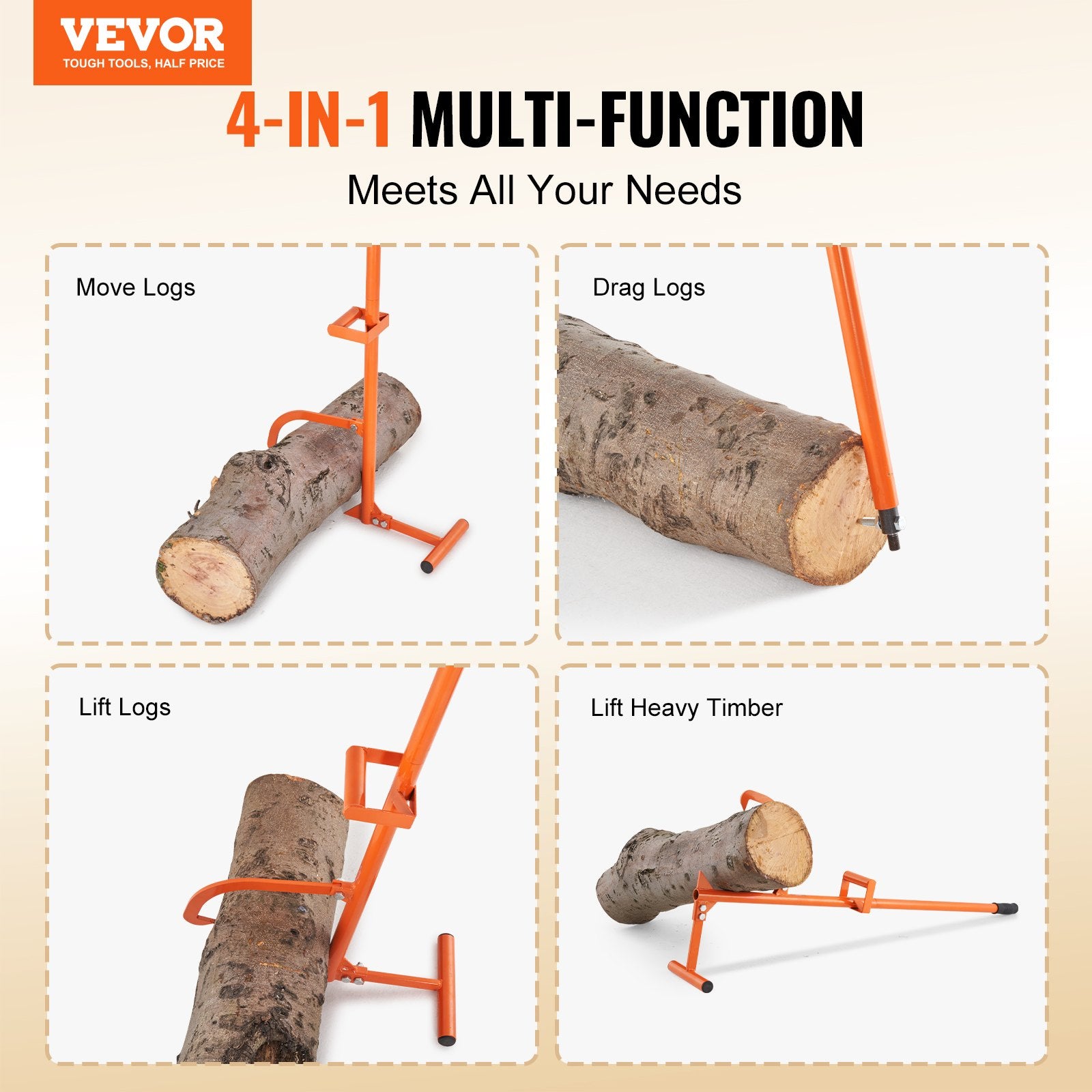 Chainsaws: VEVOR Timberjack, 46.5 in, 4 in 1 Heavy Duty Steel Log Lifter, Multifunctional Log Roller Adjustable Cant Hook, Logging Tools Log Jack, Forestry Multitool for Rolling Cutting Lifting Logs