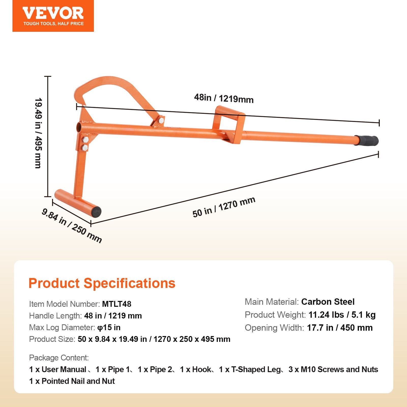 Chainsaws: VEVOR Timberjack, 46.5 in, 4 in 1 Heavy Duty Steel Log Lifter, Multifunctional Log Roller Adjustable Cant Hook, Logging Tools Log Jack, Forestry Multitool for Rolling Cutting Lifting Logs