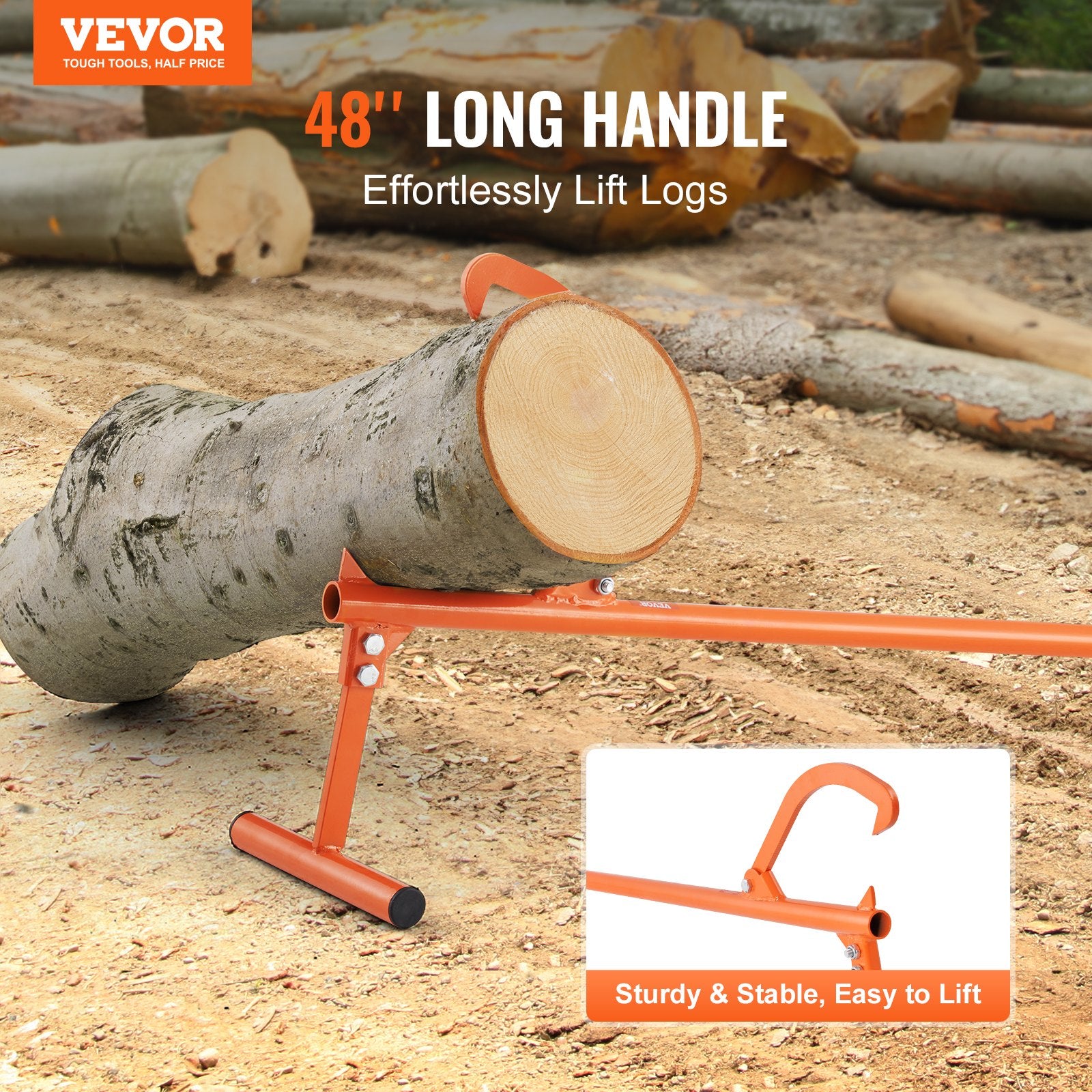Laminators: VEVOR Timberjack, 48 in, Heavy Duty Log Lifter with Metal Handle, Log Roller with Adjustable Cant Hook, Logging Tools Log Jack for Logs Ups to 15" Dia, Timber Jack for Rolling Cutting Lifting Logs