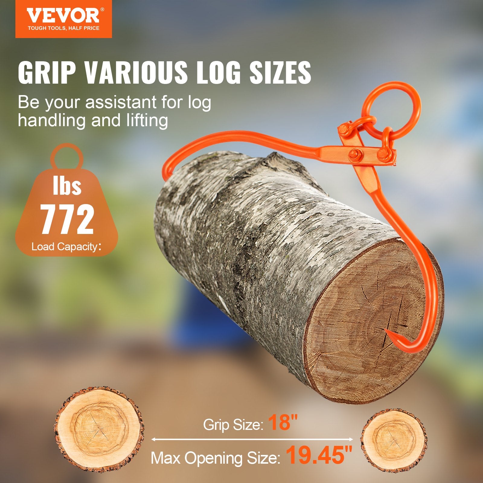 Mobility & Accessibility: VEVOR Log Skidding Tongs, 18 inch 2 Claw Log Lifting Tongs, Heavy Duty Steel Lumber Skidding Tongs, 772 lbs/350 kg Loading Capacity, Log Lifting, Handling, Dragging & Carrying Tool