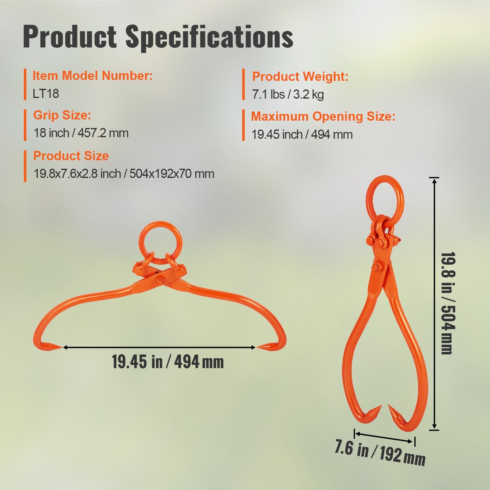 Mobility & Accessibility: VEVOR Log Skidding Tongs, 18 inch 2 Claw Log Lifting Tongs, Heavy Duty Steel Lumber Skidding Tongs, 772 lbs/350 kg Loading Capacity, Log Lifting, Handling, Dragging & Carrying Tool