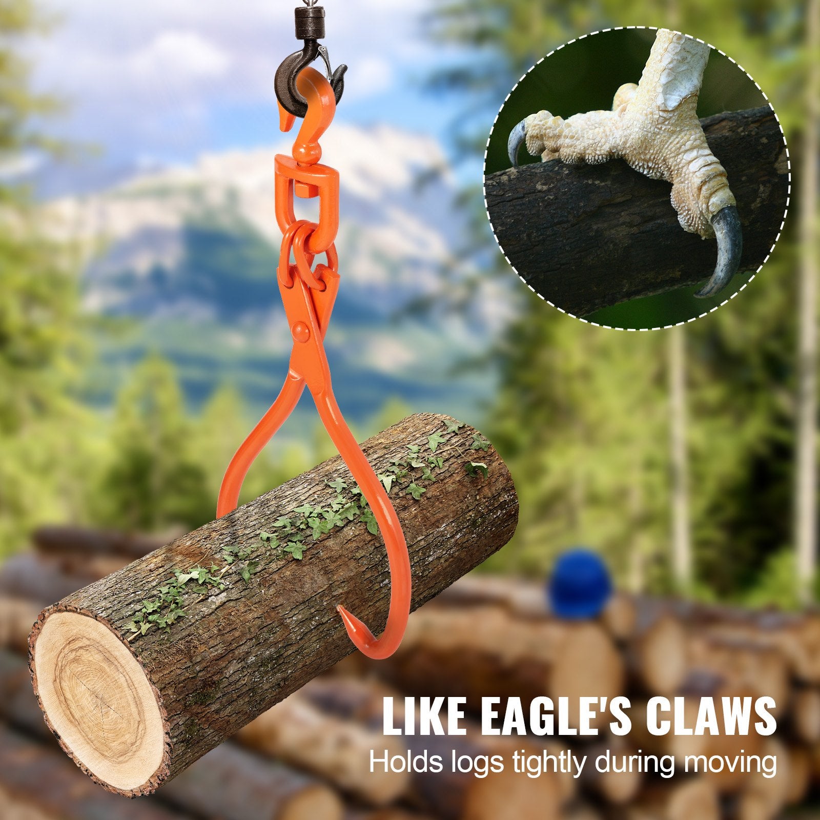 Log Skidding Tongs, 45.7cm 2 Claw Log Lifting Tongs, Heavy Duty Rotating Steel Lumber Skidding Tongs, 350 kg Loading Capacity, Log Lifting, Handling, Dragging & Carrying Tool